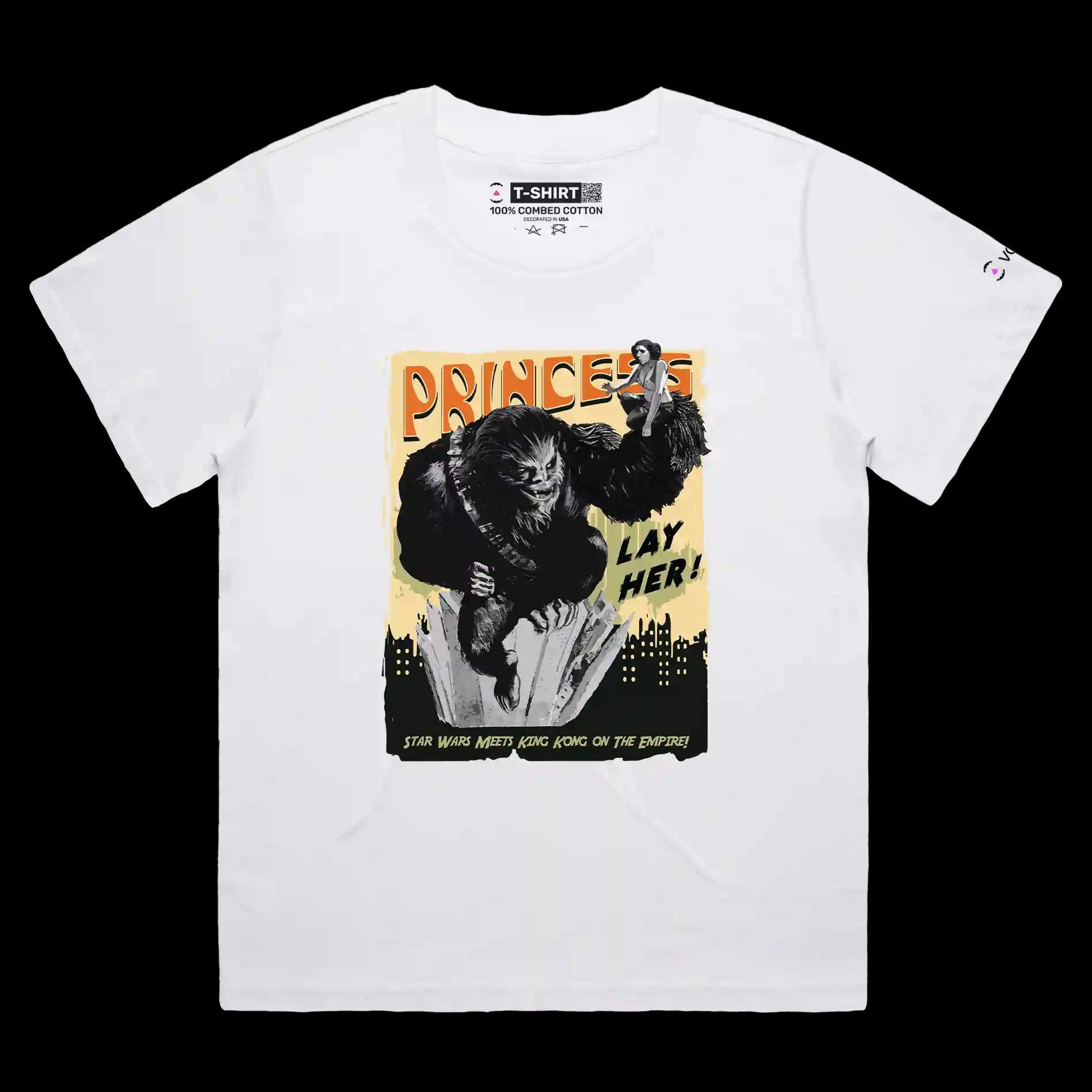 VOICEART White Female Loose Chewbacca as King Kong Funny T-Shirt with Premium Graphic Movie Themed Princess Leia Tee