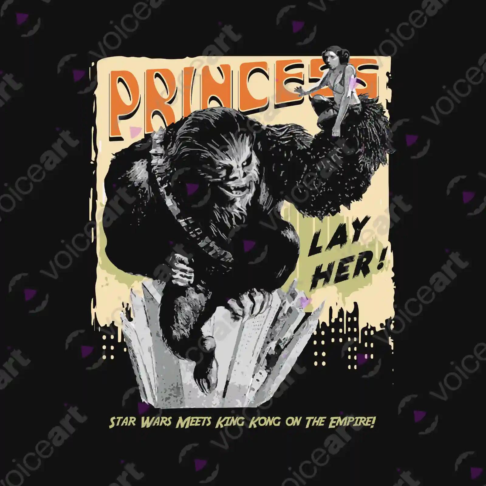 VOICEART Black Watermark Chewbacca as King Kong Funny T-Shirt with Premium Graphic Movie Themed Princess Leia Tee
