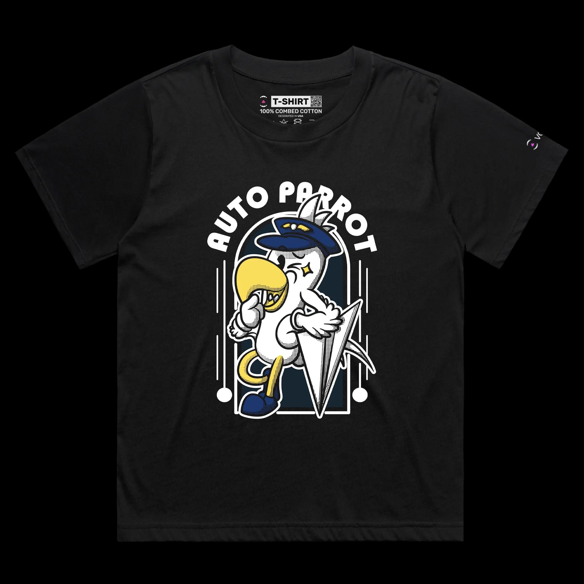 VOICEART Black Female Loose Auto Parrot Funny Animals Shirt Premium Graphic Bird in a Pilot Uniform Wordplay Tee