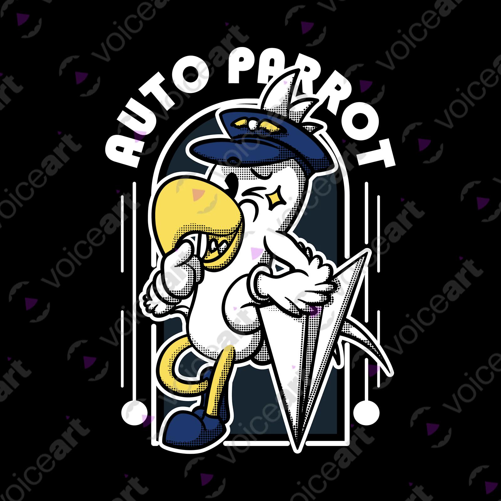 VOICEART Black Watermark Auto Parrot Funny Animals Shirt Premium Graphic Bird in a Pilot Uniform Wordplay Tee