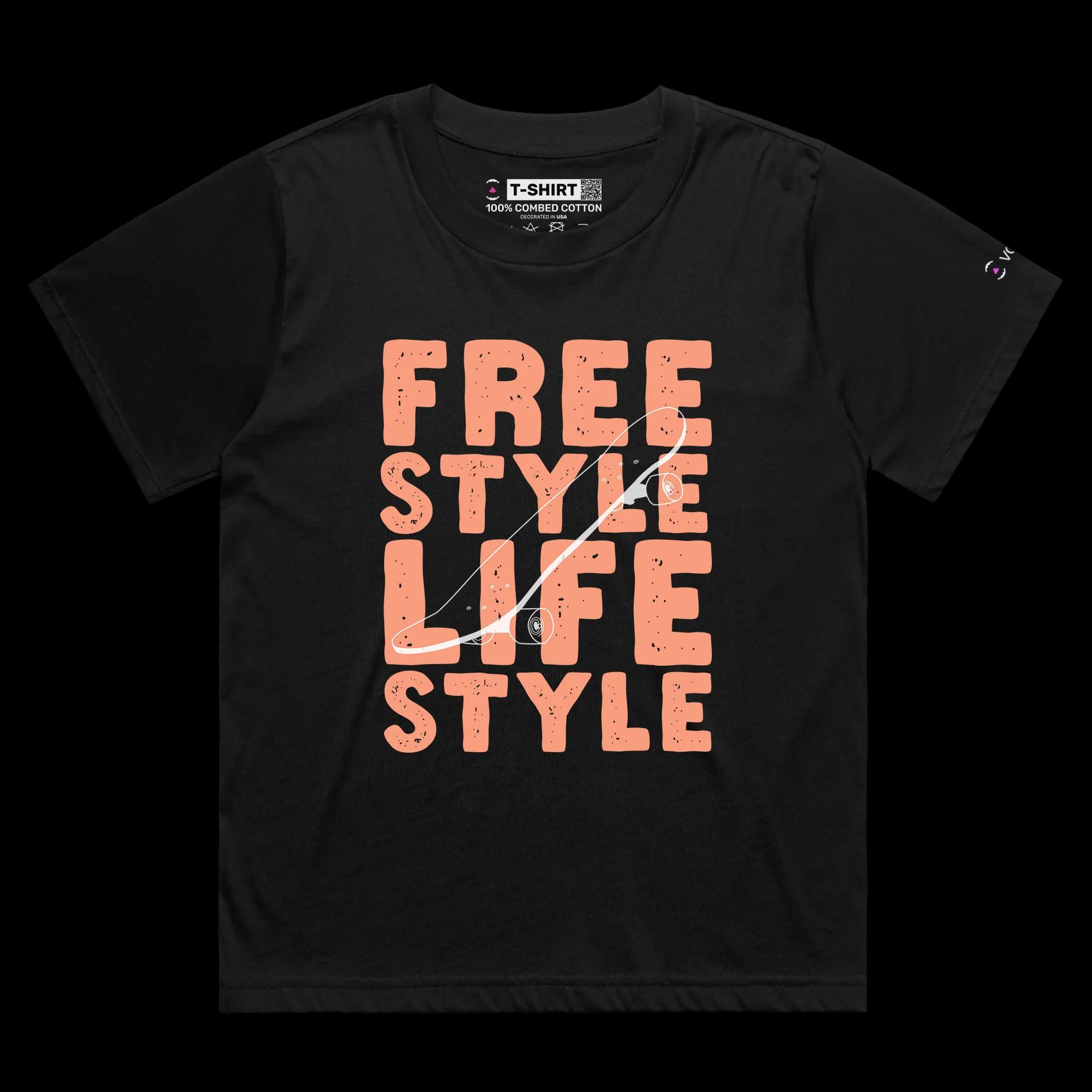VOICEART Black Female Loose Skateboards Freestyle Lifestyle T-Shirt Premium Quality Sidewalk Surfer Tee for Skating Lovers