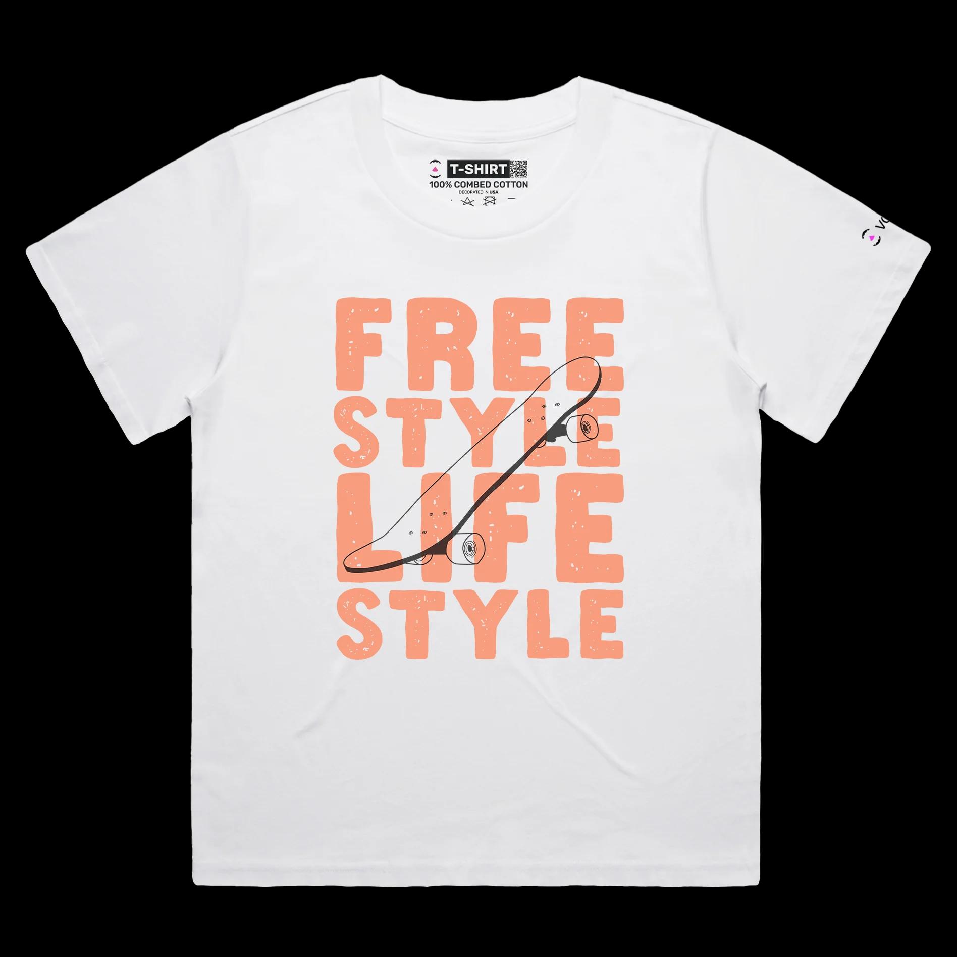 VOICEART White Female Loose Skateboards Freestyle Lifestyle T-Shirt Premium Quality Sidewalk Surfer Tee for Skating Lovers