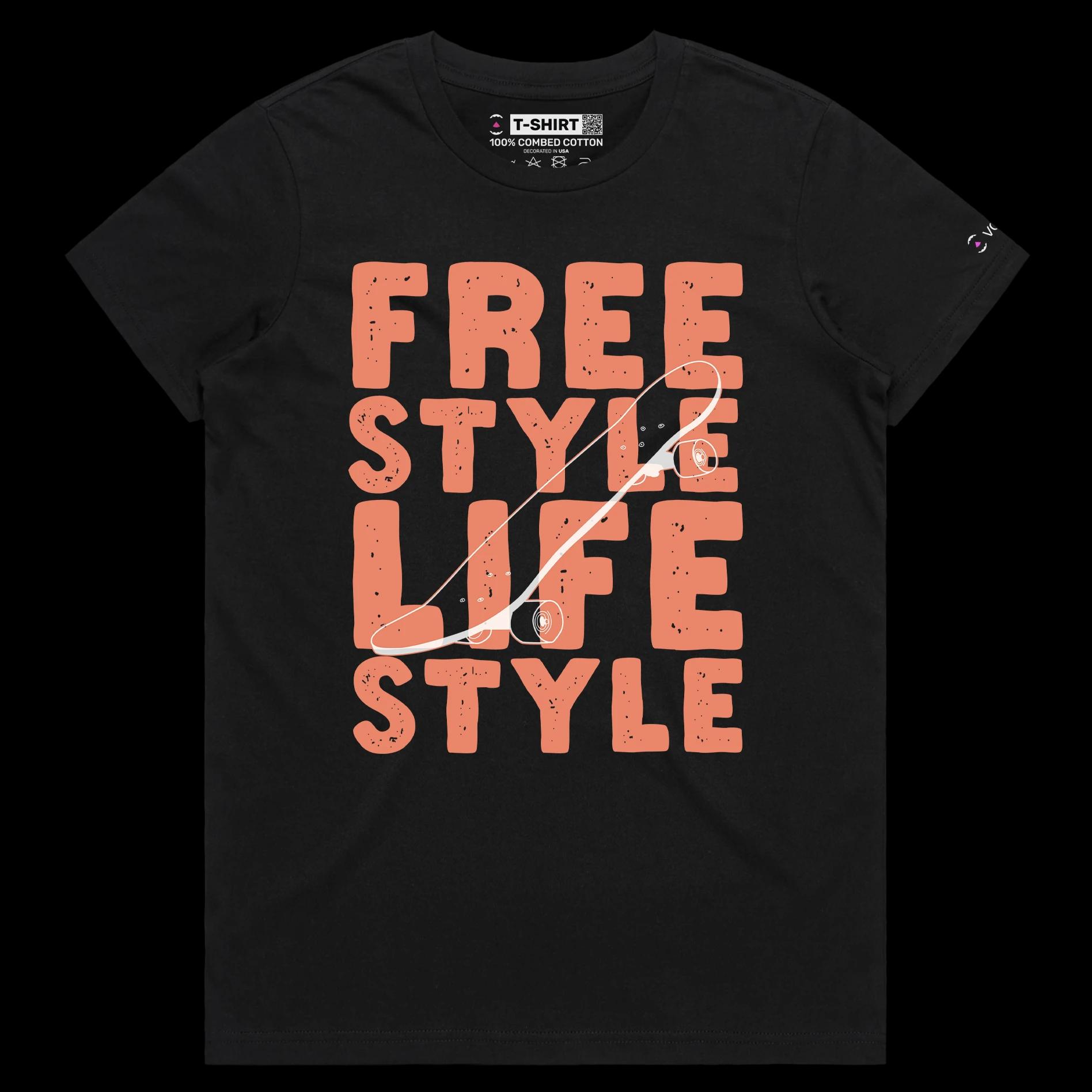 VOICEART Black Female Regular Skateboards Freestyle Lifestyle T-Shirt Premium Quality Sidewalk Surfer Tee for Skating Lovers