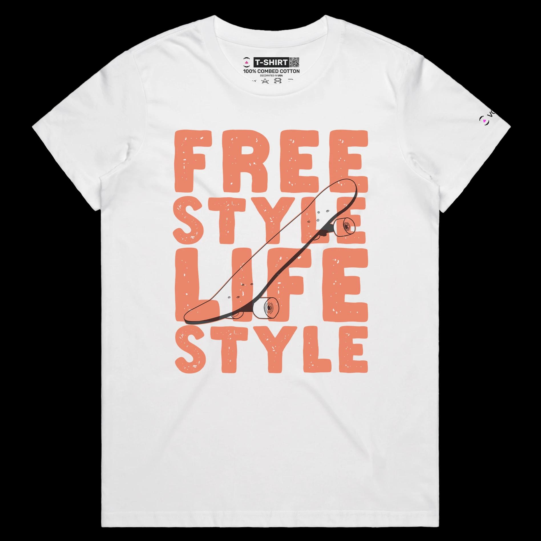 VOICEART White Female Regular Skateboards Freestyle Lifestyle T-Shirt Premium Quality Sidewalk Surfer Tee for Skating Lovers
