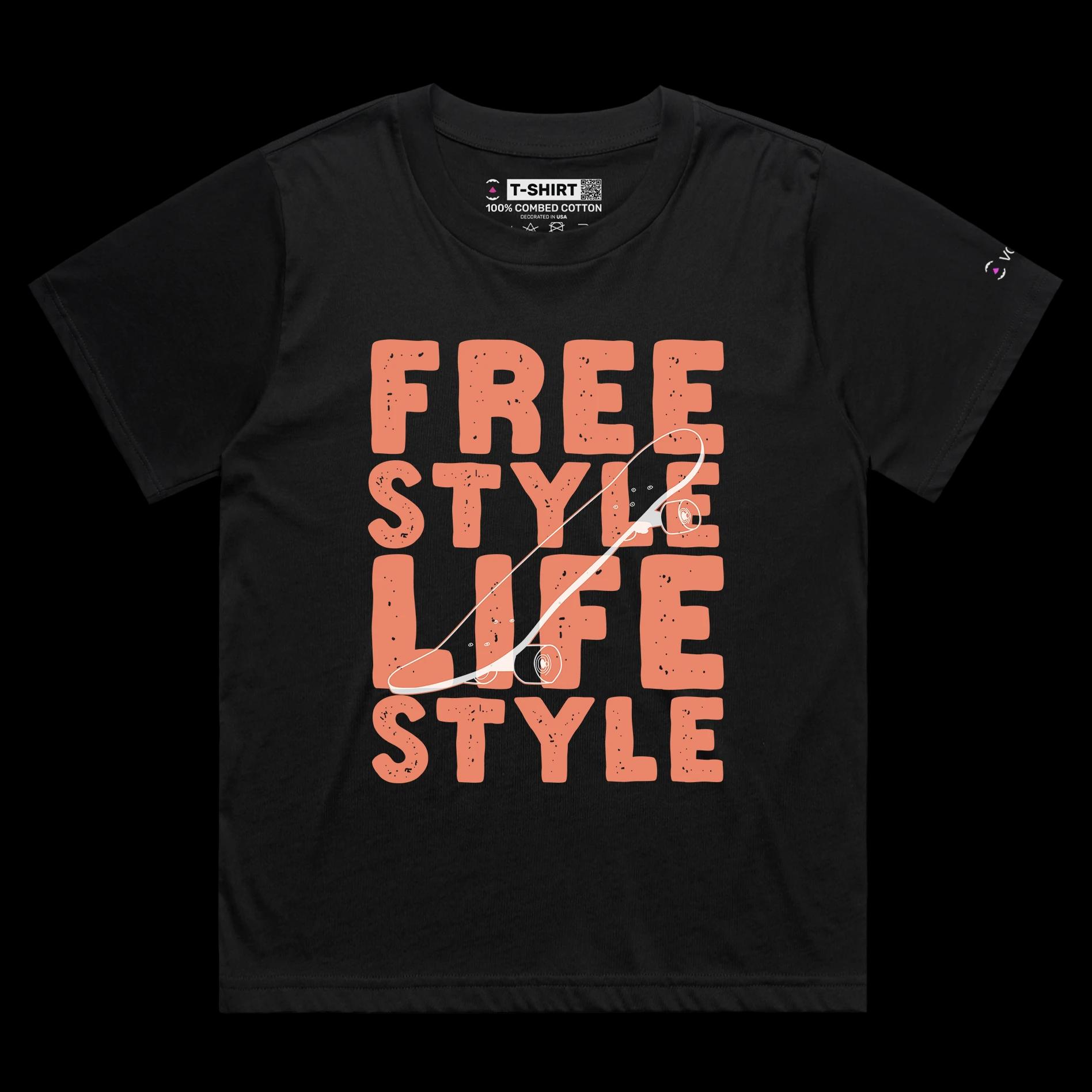 VOICEART Black Female Loose Skateboards Freestyle Lifestyle T-Shirt Premium Quality Sidewalk Surfer Tee for Skating Lovers