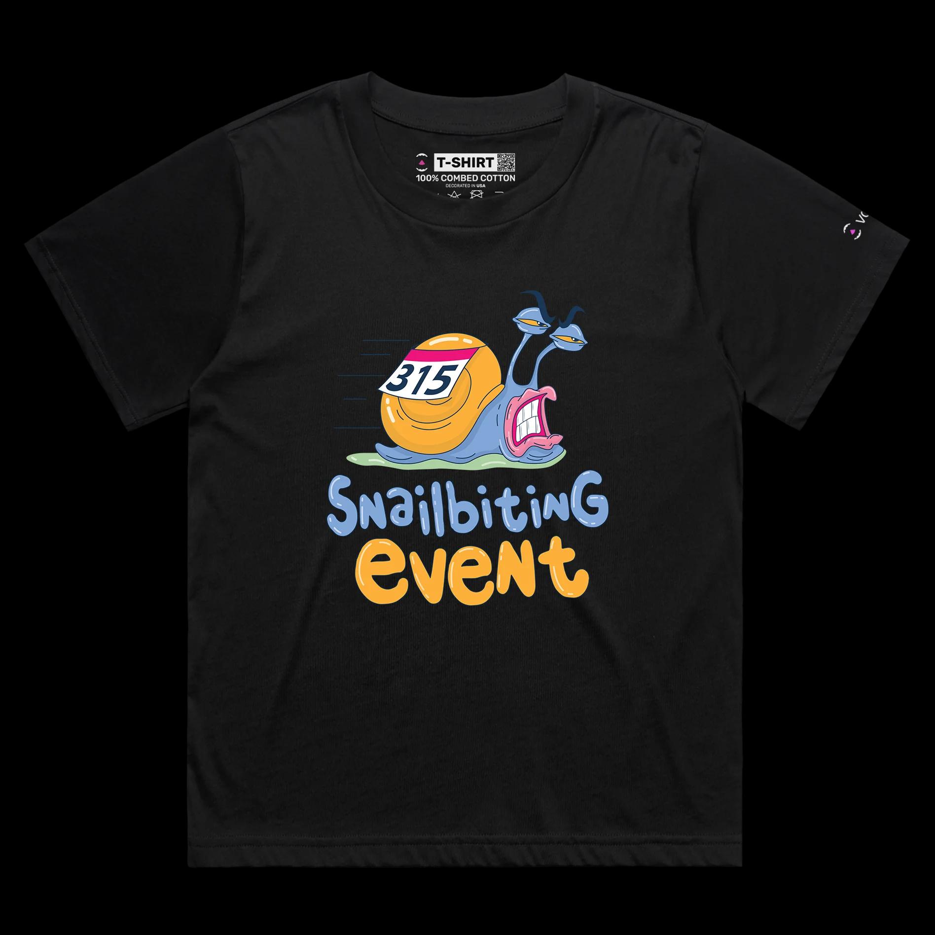 VOICEART Black Female Loose Snails Running Track Animals T-Shirt Premium Design Slowest Racers Athletics Event Tee