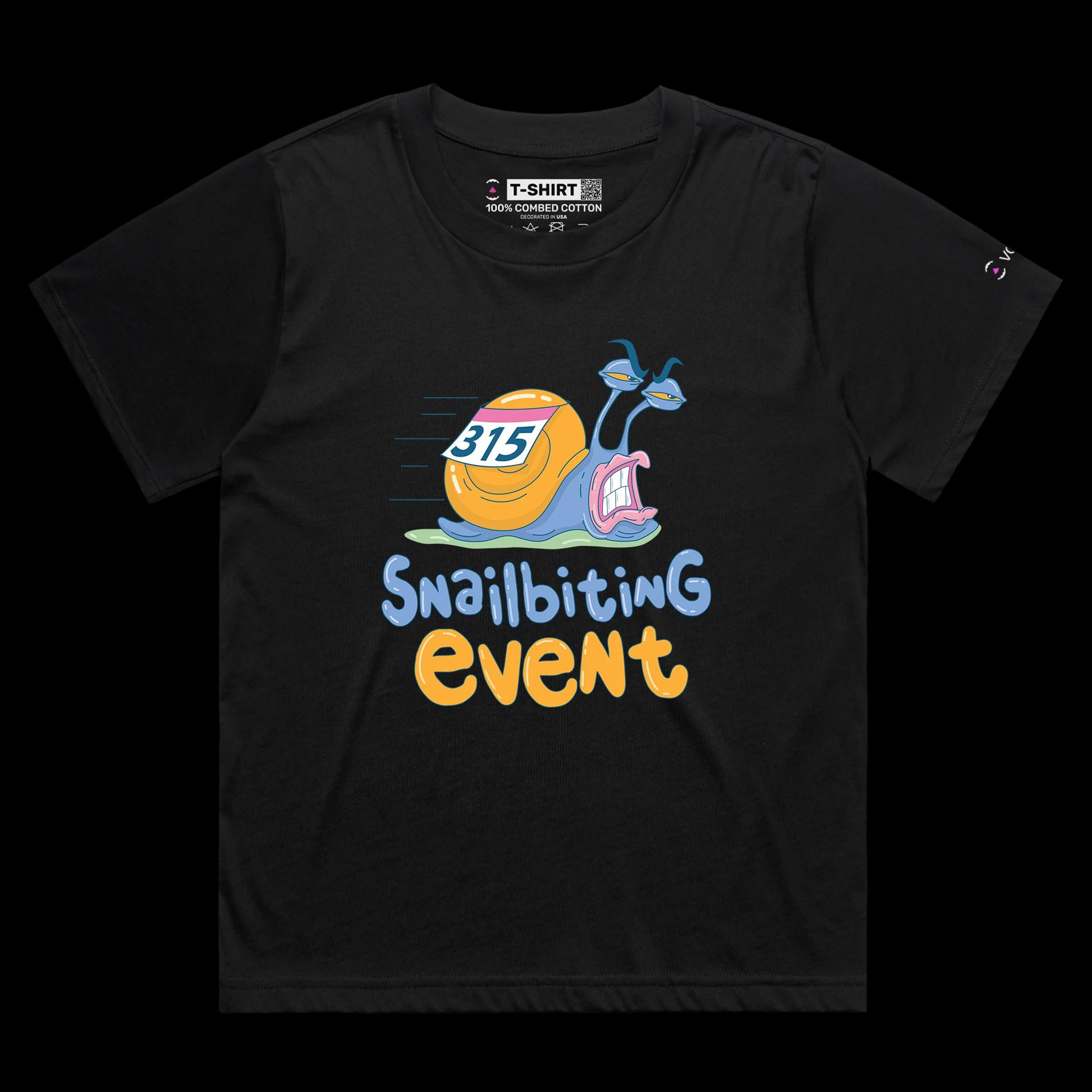 VOICEART Black Female Loose Snails Running Track Animals T-Shirt Premium Design Slowest Racers Athletics Event Tee