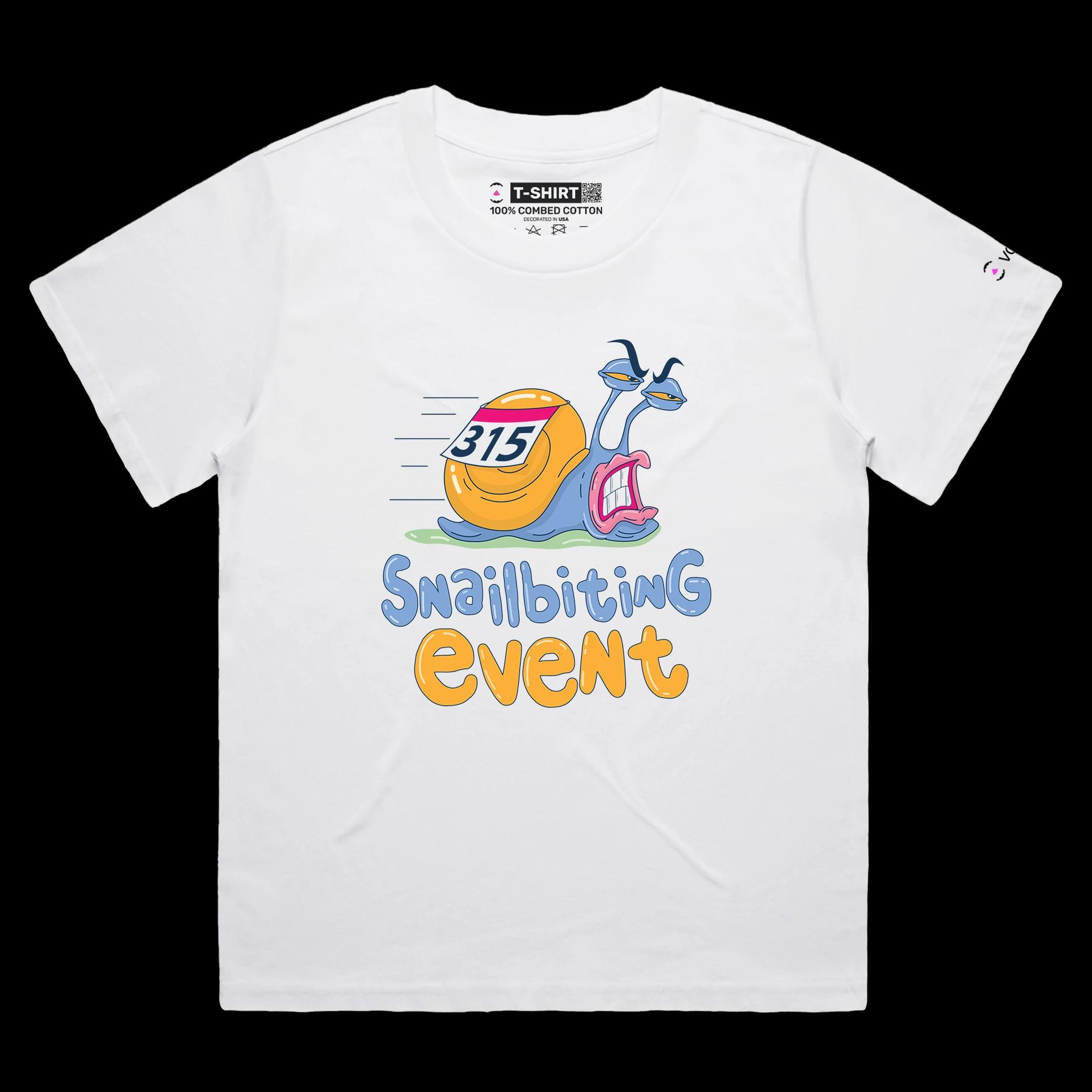 VOICEART White Female Loose Snails Running Track Animals T-Shirt Premium Design Slowest Racers Athletics Event Tee