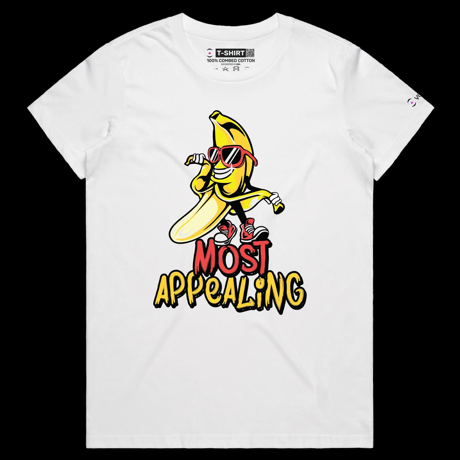 VOICEART White Female Regular Cool Banana with Sunglasses Funny Fruits T-Shirt with Premium Quality Graphic Appealing