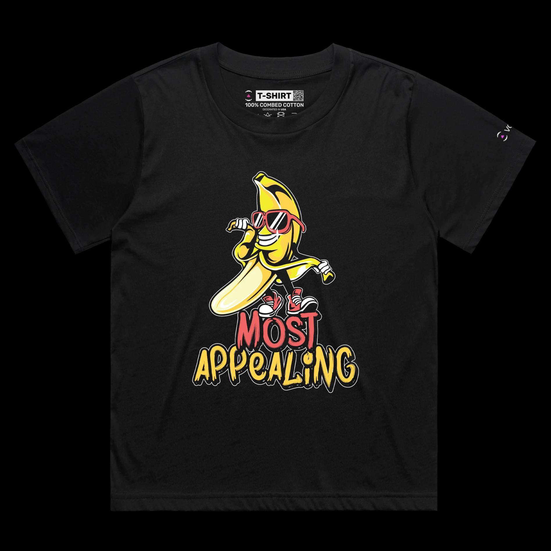 VOICEART Black Female Loose Cool Banana with Sunglasses Funny Fruits T-Shirt with Premium Quality Graphic Appealing