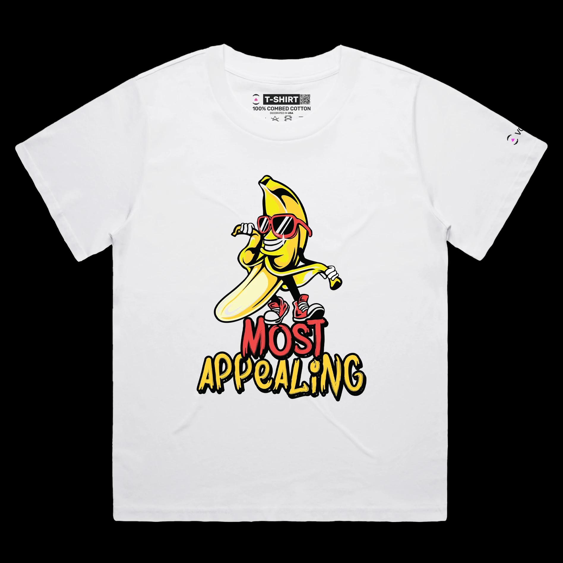 VOICEART White Female Loose Cool Banana with Sunglasses Funny Fruits T-Shirt with Premium Quality Graphic Appealing