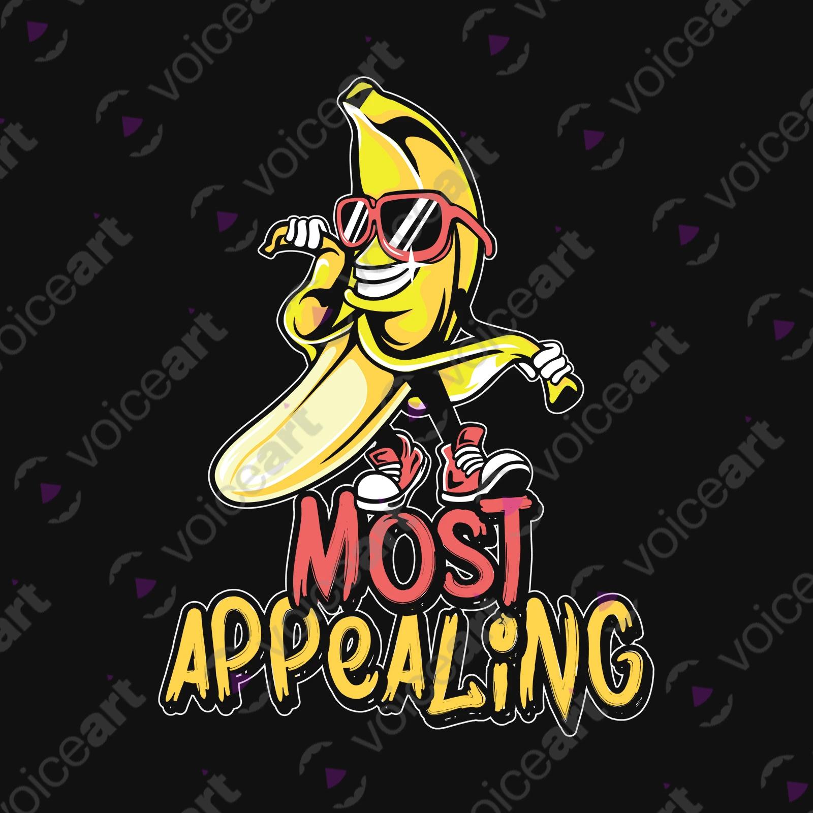 VOICEART Black Watermark Cool Banana with Sunglasses Funny Fruits T-Shirt with Premium Quality Graphic Appealing