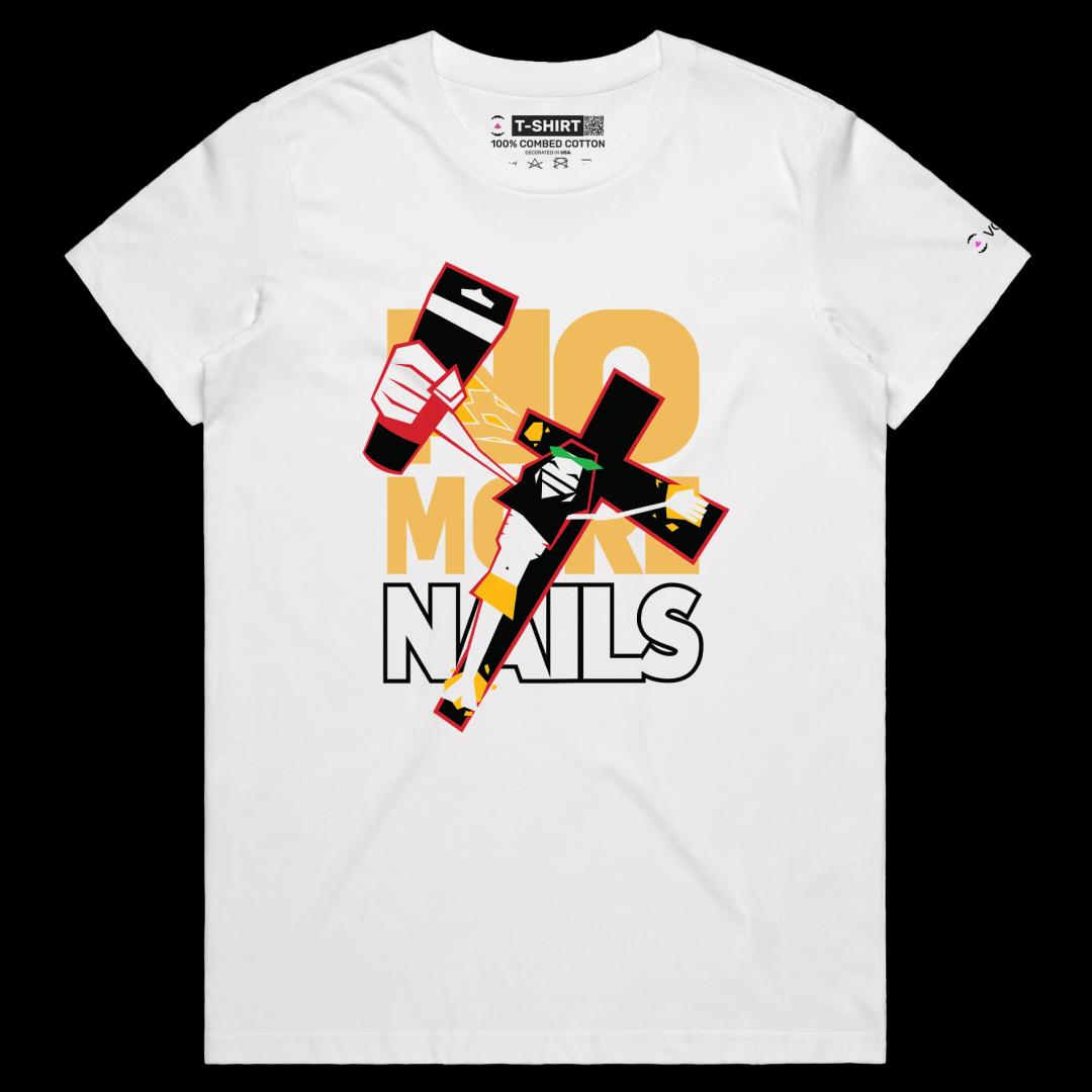 VOICEART White Female Regular Jesus Christ Glued to the Cross Offensive T-Shirt Premium Graphic Design Sarcastic Religio Tee