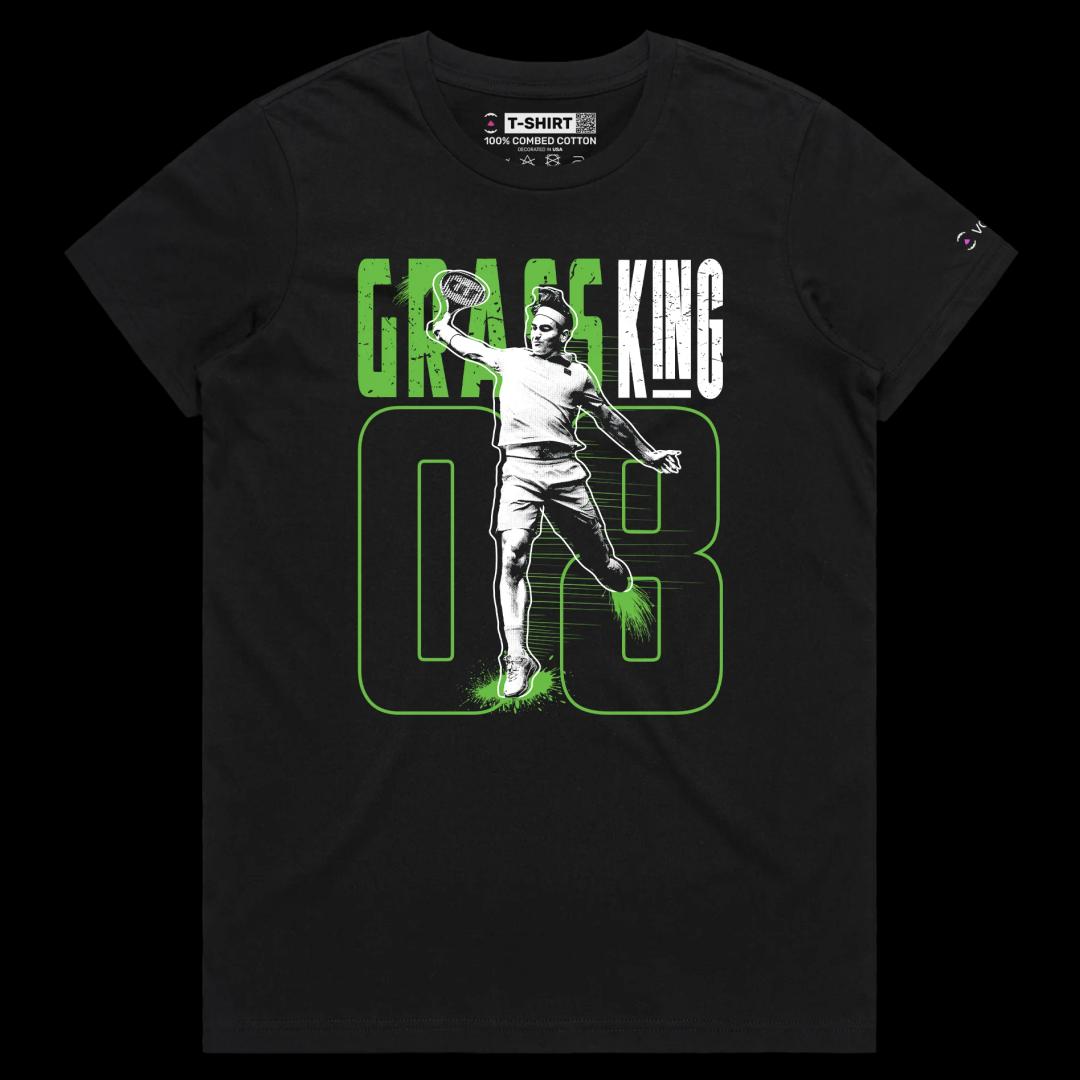 VOICEART Black Female Regular Federer The King of Grass Sports Shirt Premium Quality Grand Slam Superstar Tee Tennis Fans