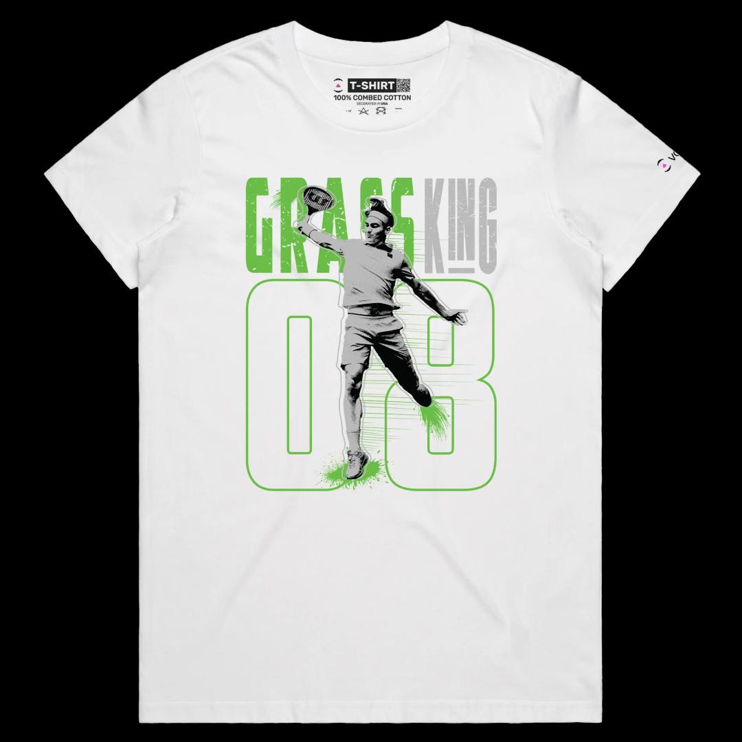 VOICEART White Female Regular Federer The King of Grass Sports Shirt Premium Quality Grand Slam Superstar Tee Tennis Fans