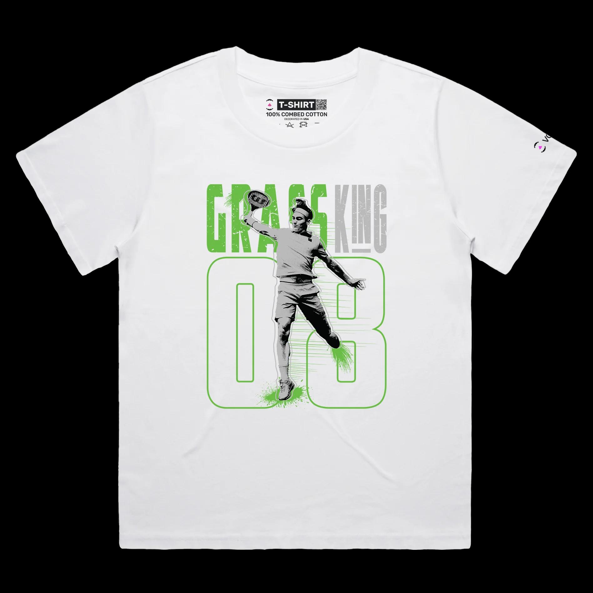 VOICEART White Female Loose Federer The King of Grass Sports Shirt Premium Quality Grand Slam Superstar Tee Tennis Fans
