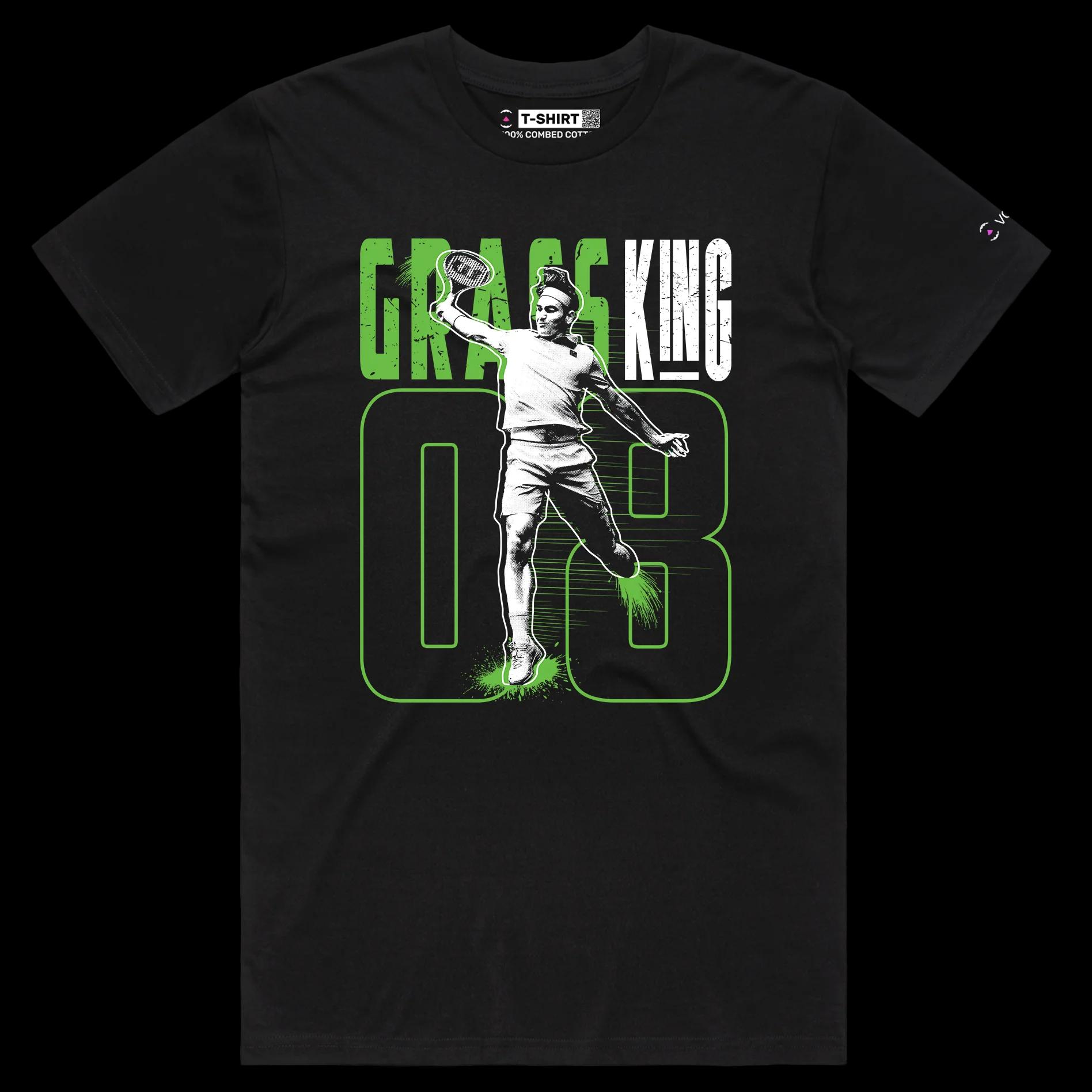 VOICEART Black Male Regular Federer The King of Grass Sports Shirt Premium Quality Grand Slam Superstar Tee Tennis Fans