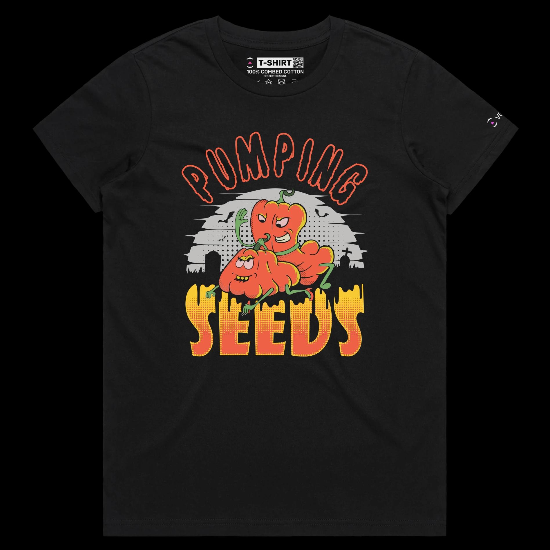 VOICEART Black Female Regular Humping Pumpkins Funny T-Shirt with Premium Quality Vintage Graphic Design Halloween