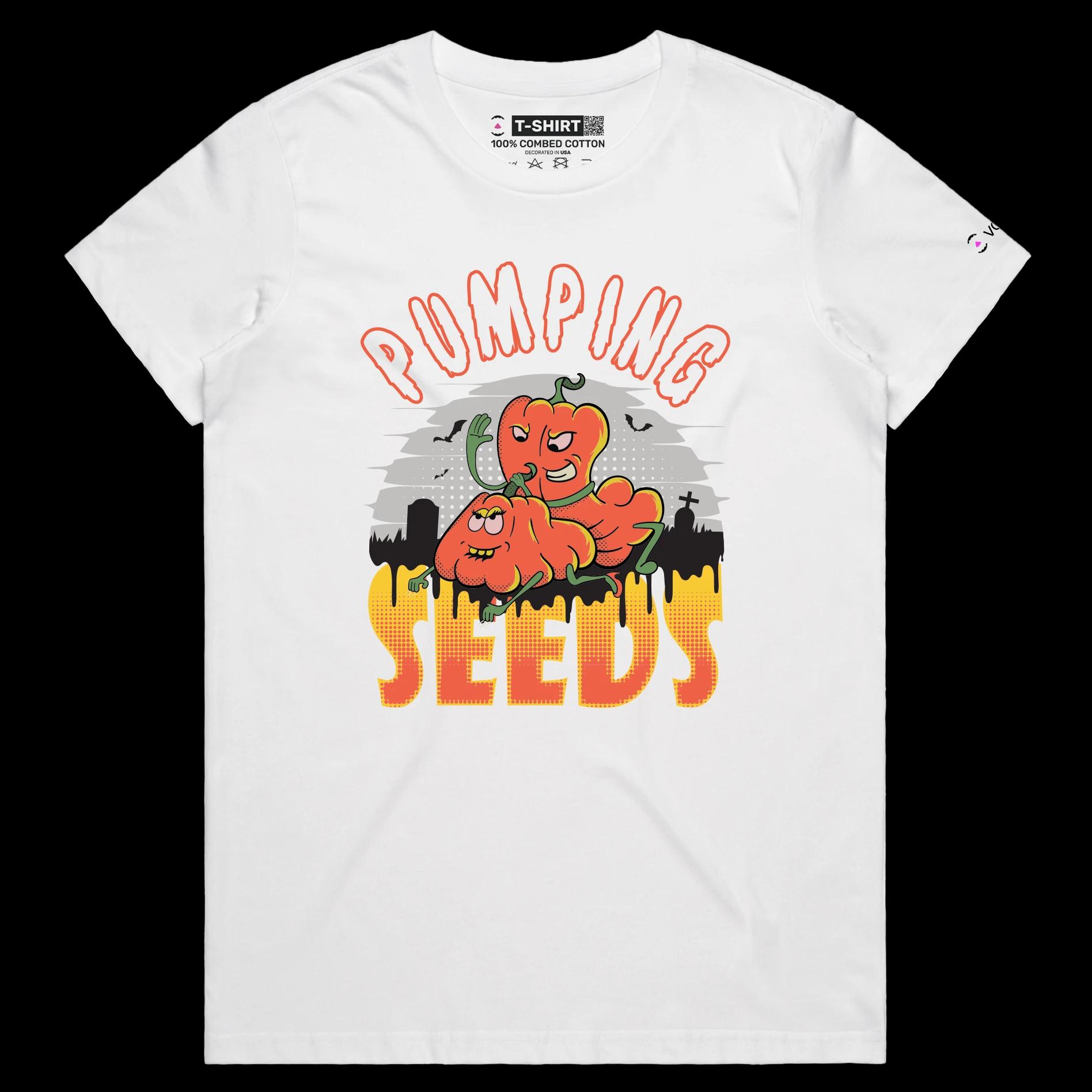 VOICEART White Female Regular Humping Pumpkins Funny T-Shirt with Premium Quality Vintage Graphic Design Halloween