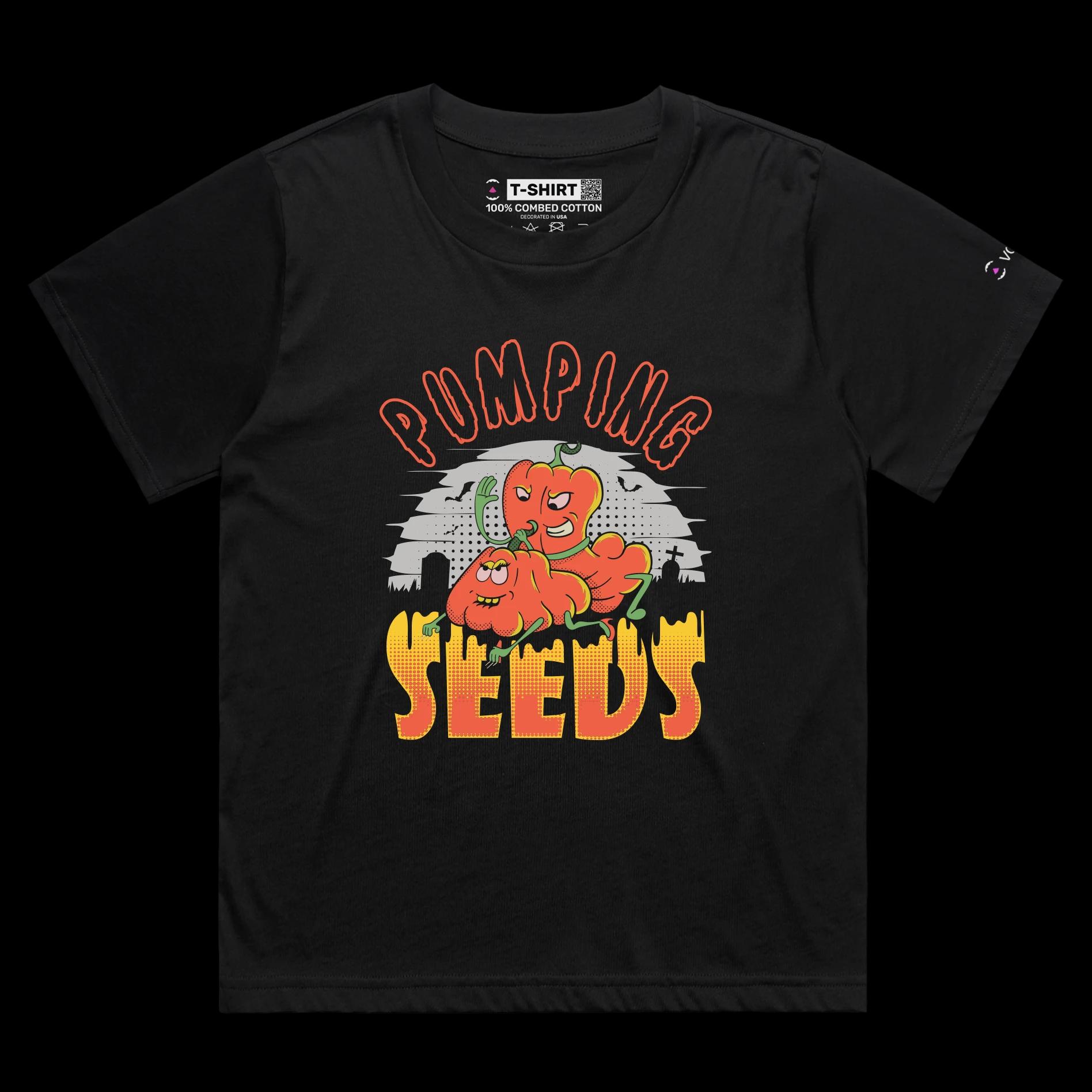 VOICEART Black Female Loose Humping Pumpkins Funny T-Shirt with Premium Quality Vintage Graphic Design Halloween