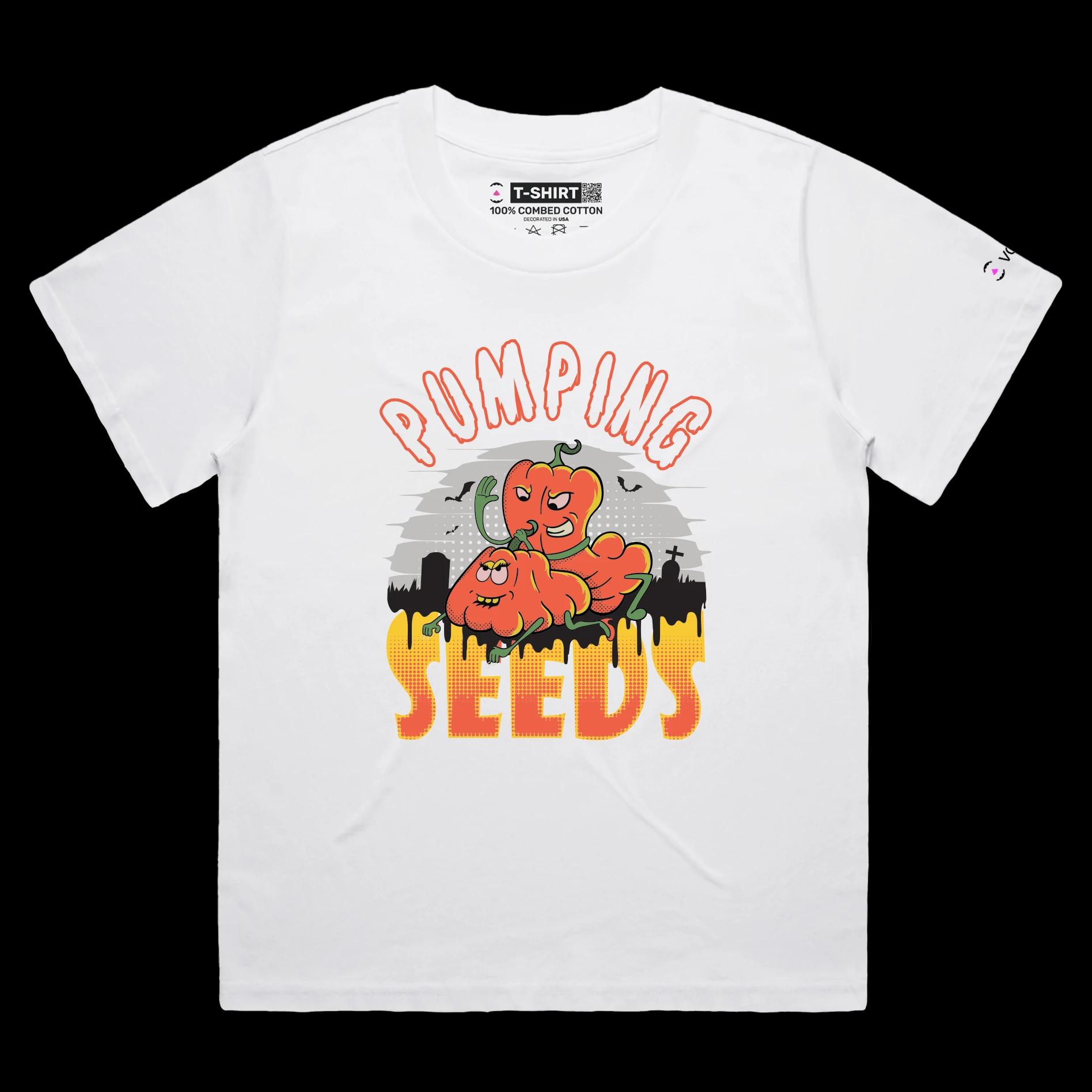 VOICEART White Female Loose Humping Pumpkins Funny T-Shirt with Premium Quality Vintage Graphic Design Halloween