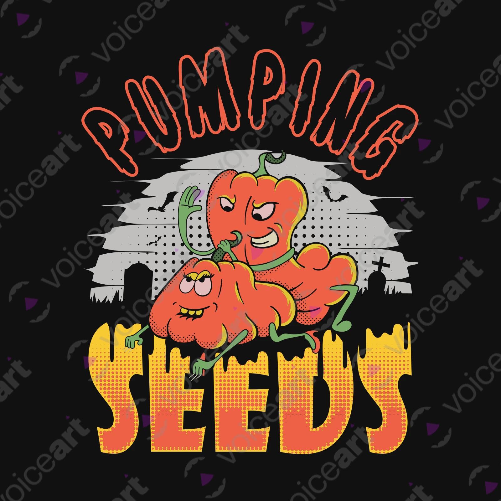 VOICEART Black Watermark Humping Pumpkins Funny T-Shirt with Premium Quality Vintage Graphic Design Halloween