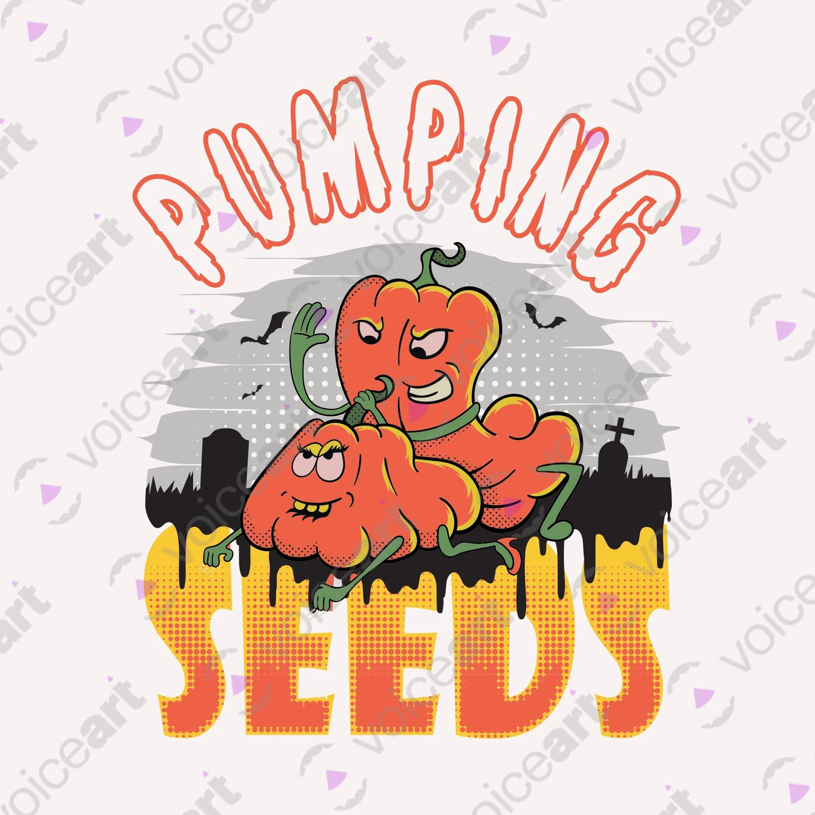VOICEART White Watermark Humping Pumpkins Funny T-Shirt with Premium Quality Vintage Graphic Design Halloween