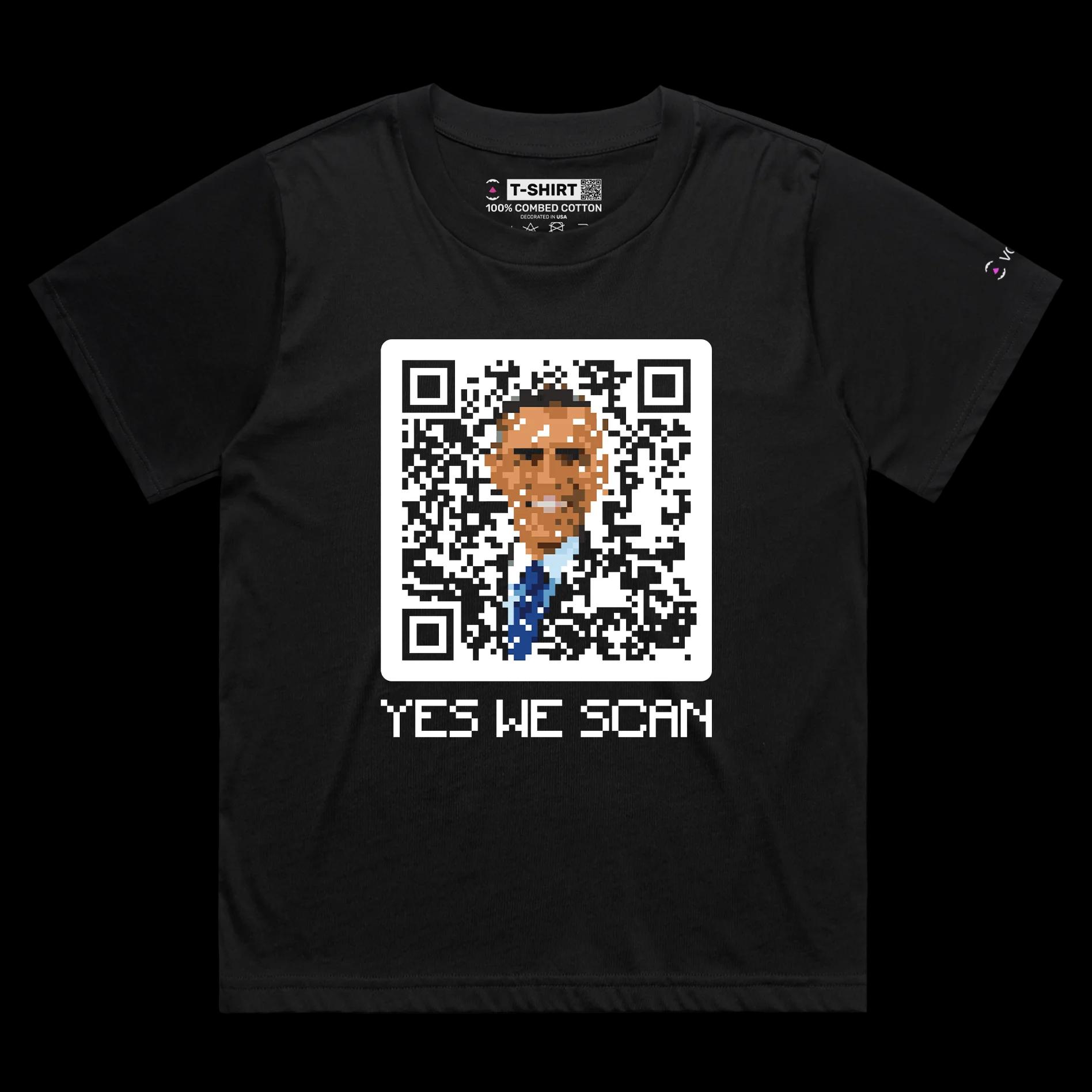 VOICEART Black Female Loose Barack Obama QR Code Funny Politics T-Shirt Premium Graphic Uncle Sam is Watching Tee