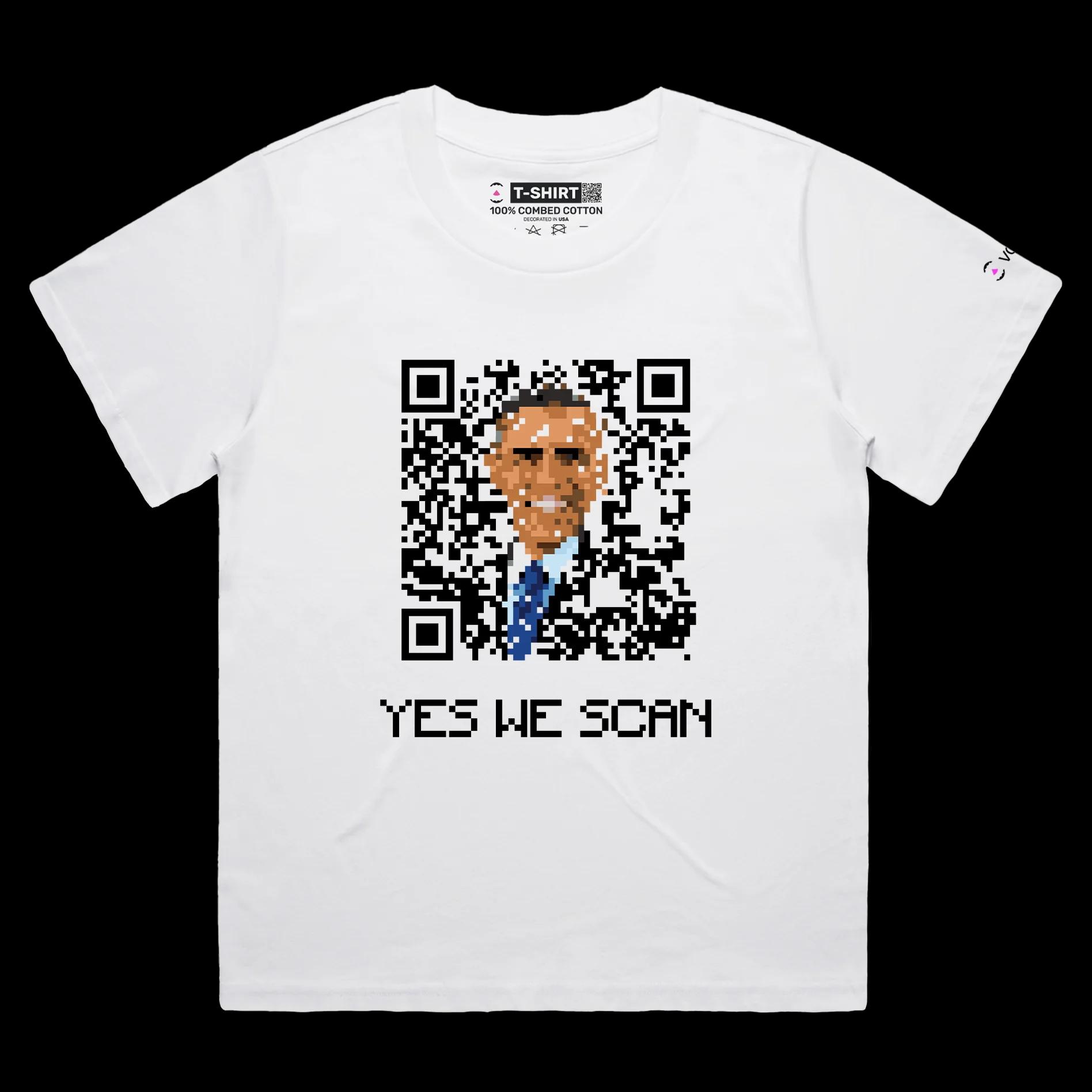 VOICEART White Female Loose Barack Obama QR Code Funny Politics T-Shirt Premium Graphic Uncle Sam is Watching Tee