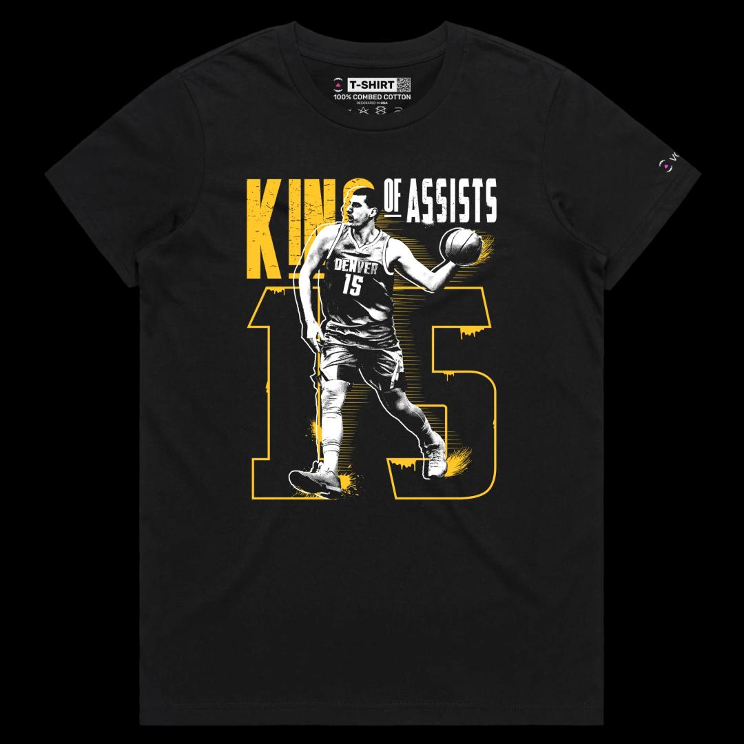 VOICEART Black Female Regular Jokic Premium Shirt High Quality Nuggets Own King of Assists Superstar Tee for Basketball Fans