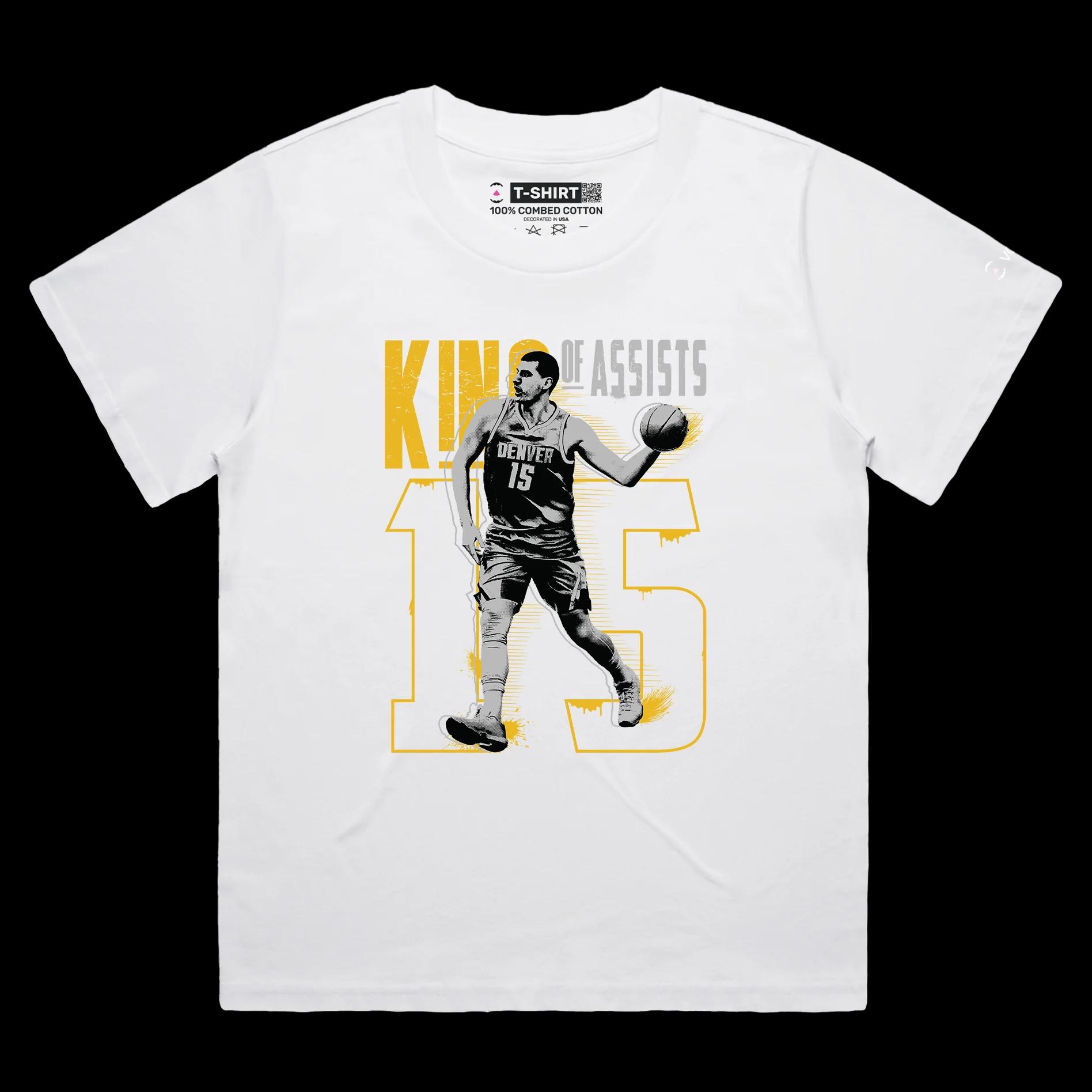 VOICEART White Female Loose Jokic Premium Shirt High Quality Nuggets Own King of Assists Superstar Tee for Basketball Fans