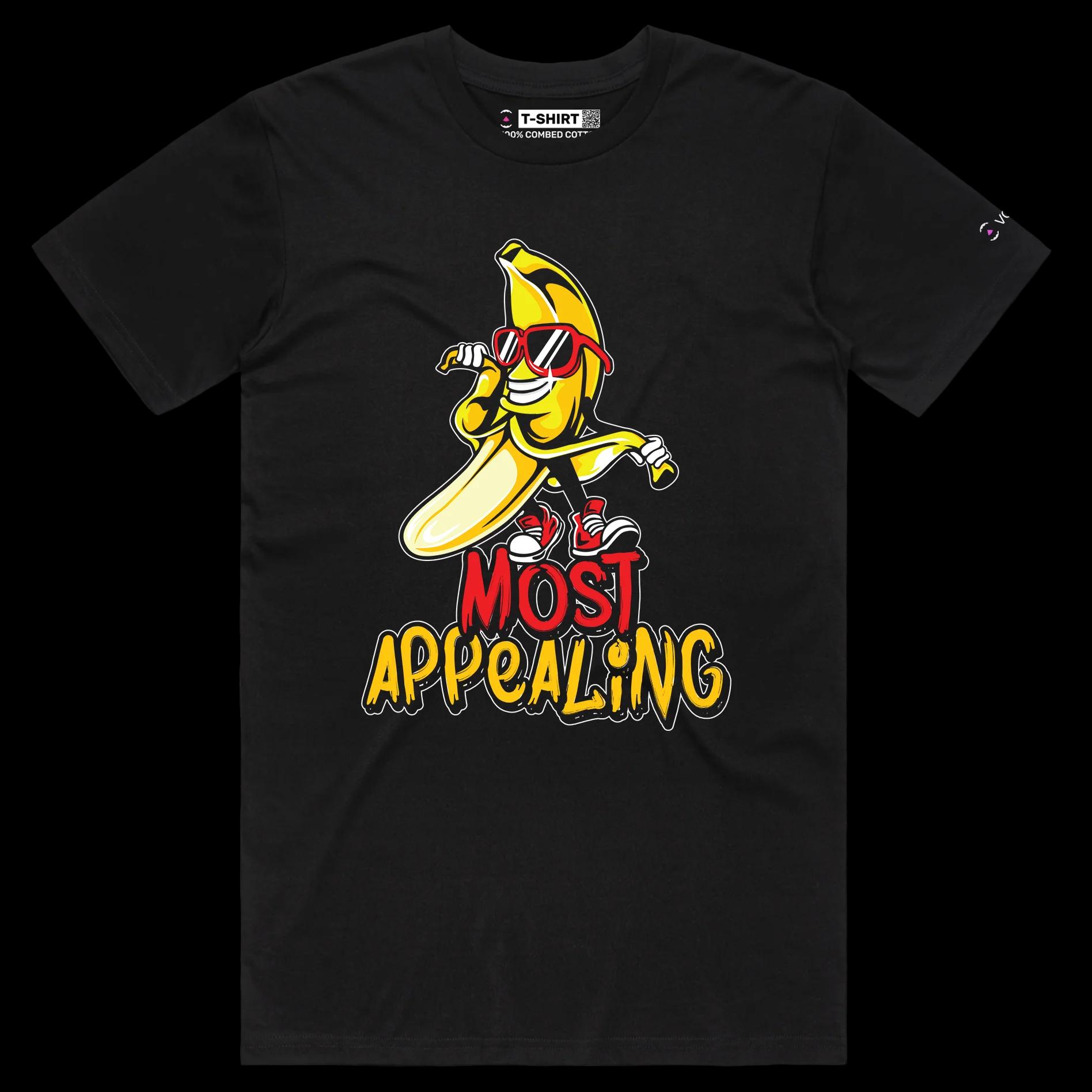VOICEART Black Male Regular Cool Banana with Sunglasses Funny Fruits T-Shirt with Premium Quality Graphic Appealing
