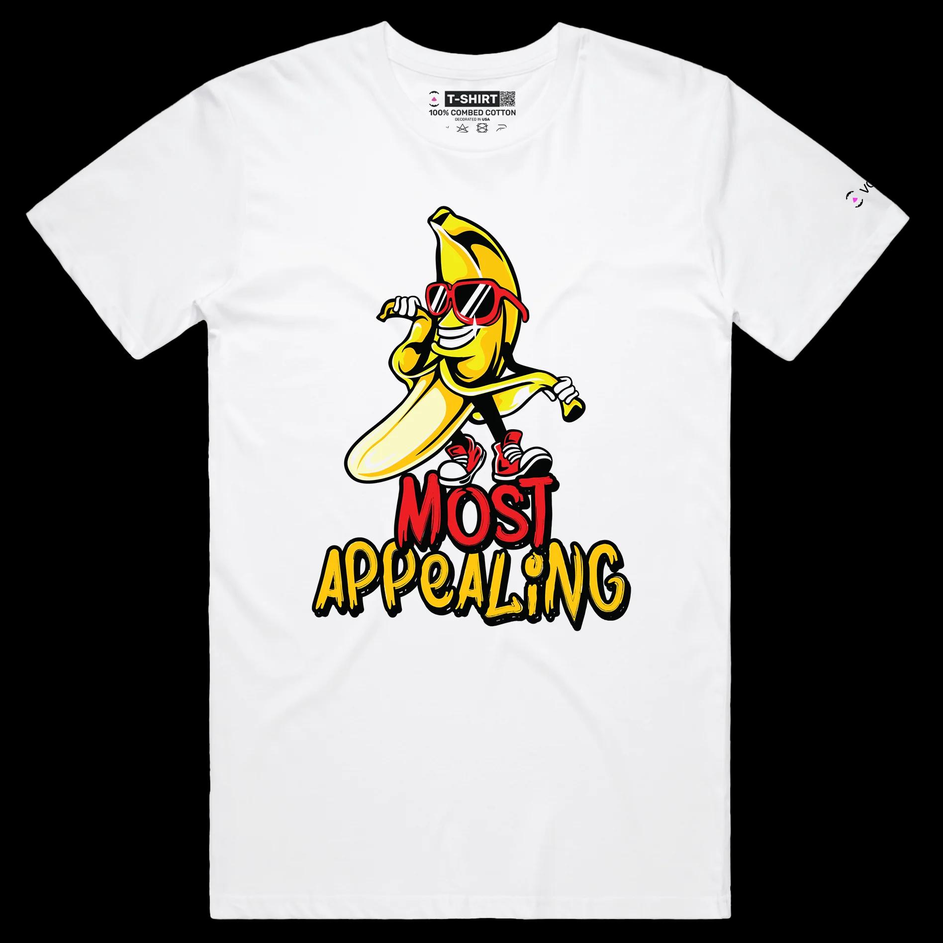 VOICEART White Male Regular Cool Banana with Sunglasses Funny Fruits T-Shirt with Premium Quality Graphic Appealing