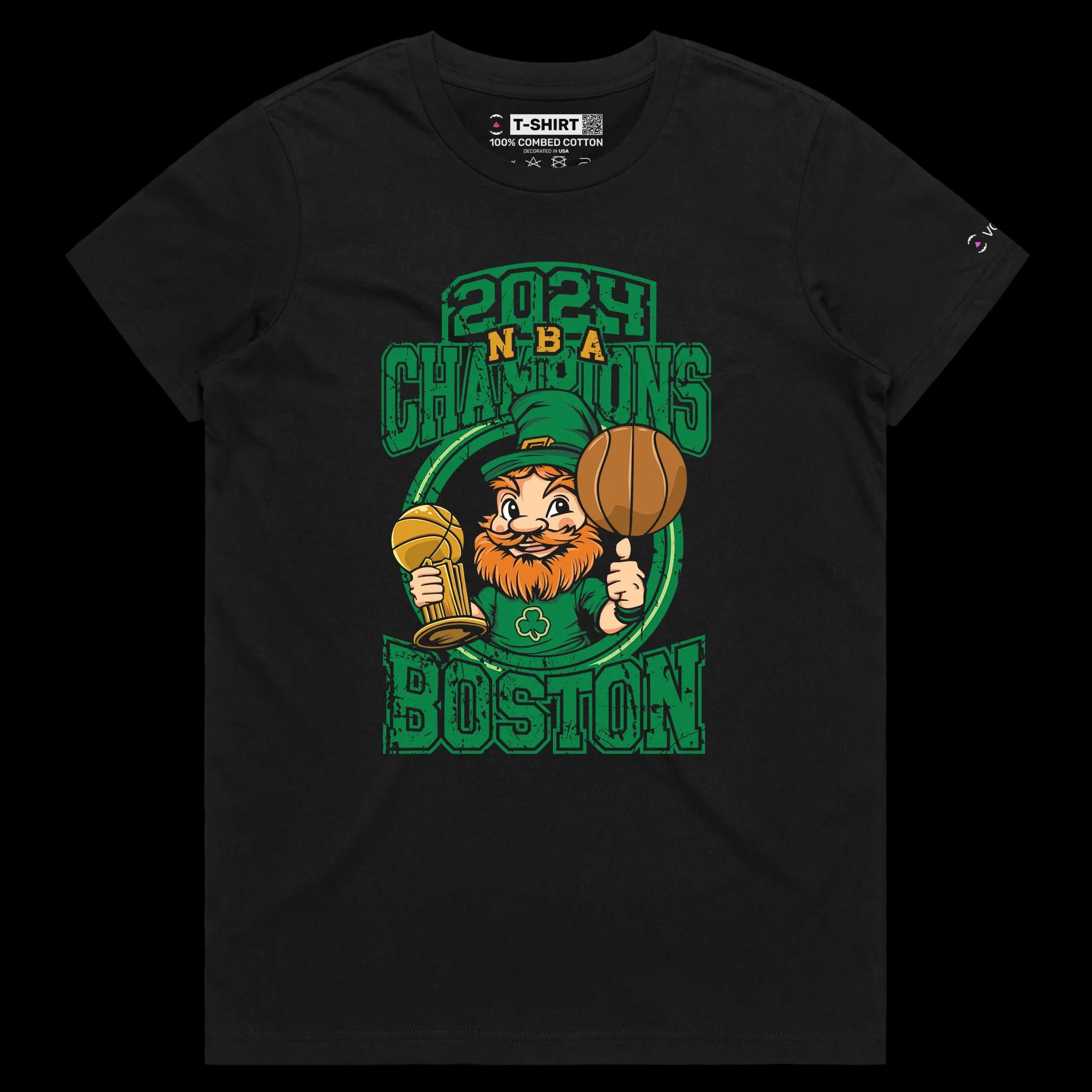 VOICEART Black Female Regular NBA Champions 2024 Sports Shirt Premium Quality Celt Trophy Boston Own Tee for Basketball Fans