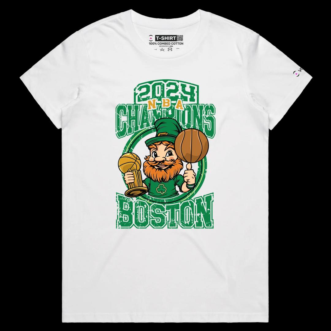VOICEART White Female Regular NBA Champions 2024 Sports Shirt Premium Quality Celt Trophy Boston Own Tee for Basketball Fans