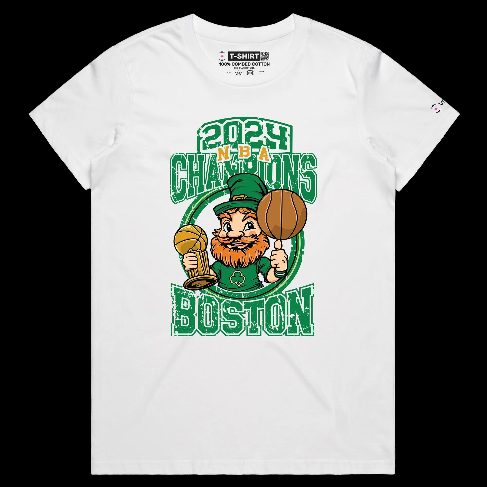 VOICEART White Female Regular NBA Champions 2024 Sports Shirt Premium Quality Celt Trophy Boston Own Tee for Basketball Fans