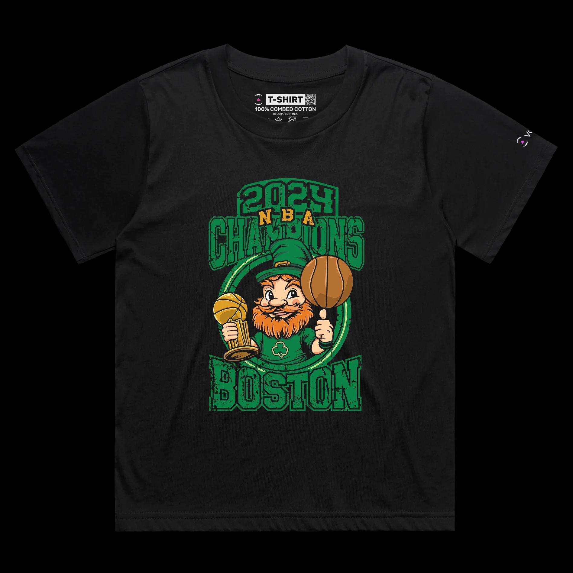 VOICEART Black Female Loose NBA Champions 2024 Sports Shirt Premium Quality Celt Trophy Boston Own Tee for Basketball Fans