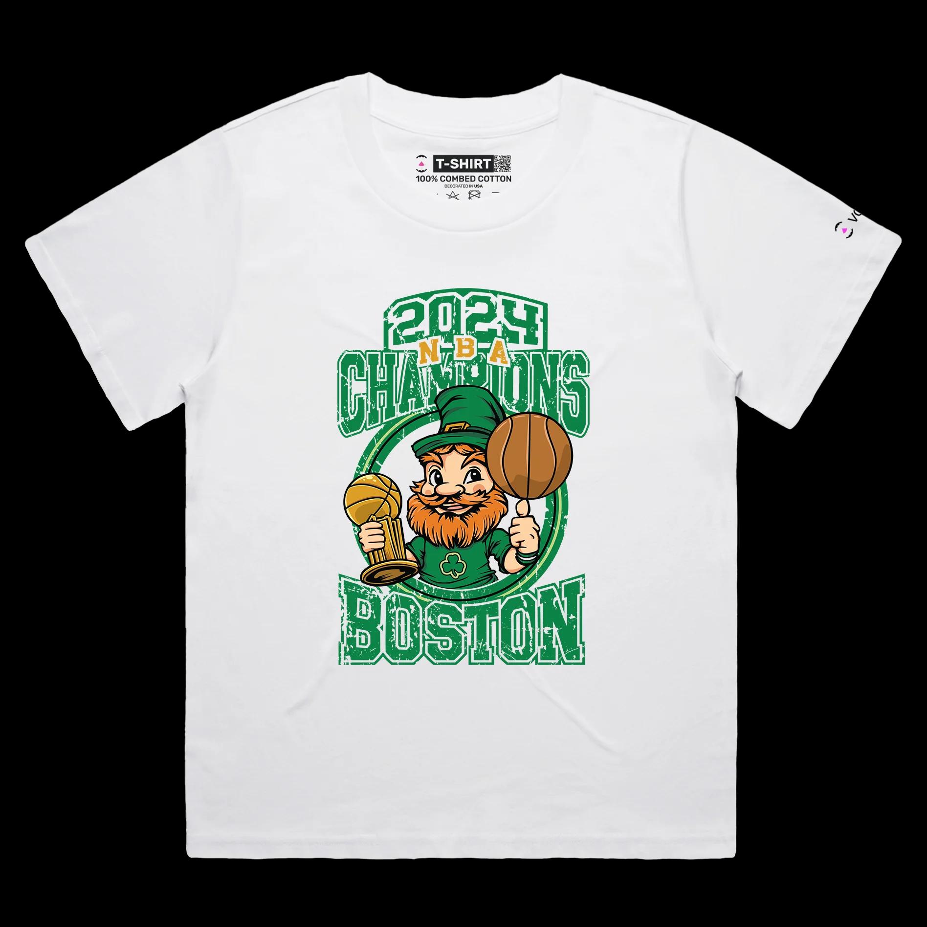 VOICEART White Female Loose NBA Champions 2024 Sports Shirt Premium Quality Celt Trophy Boston Own Tee for Basketball Fans