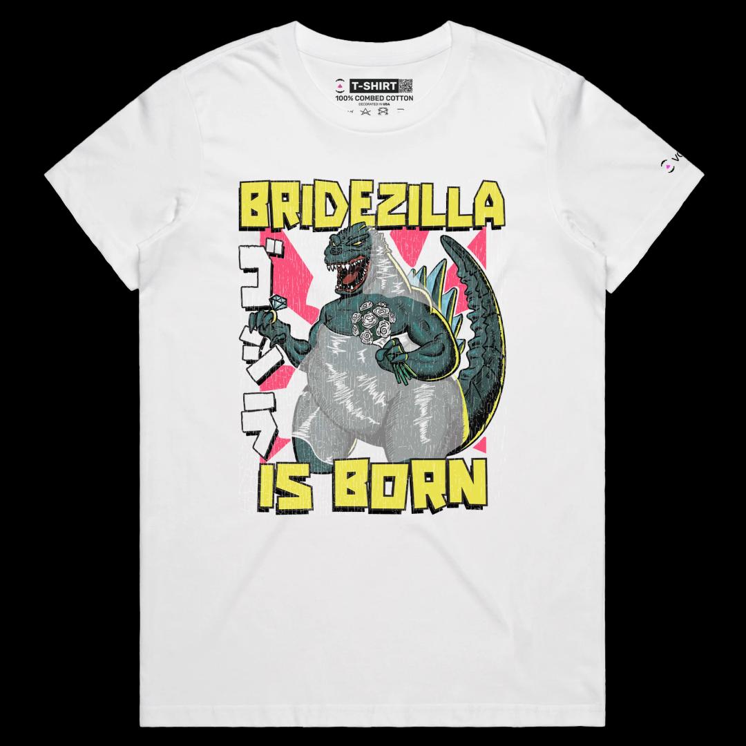 VOICEART White Female Regular Bridezilla at the Wedding Funny T-Shirt for Couples with Premium Marriage and a Monster Tee