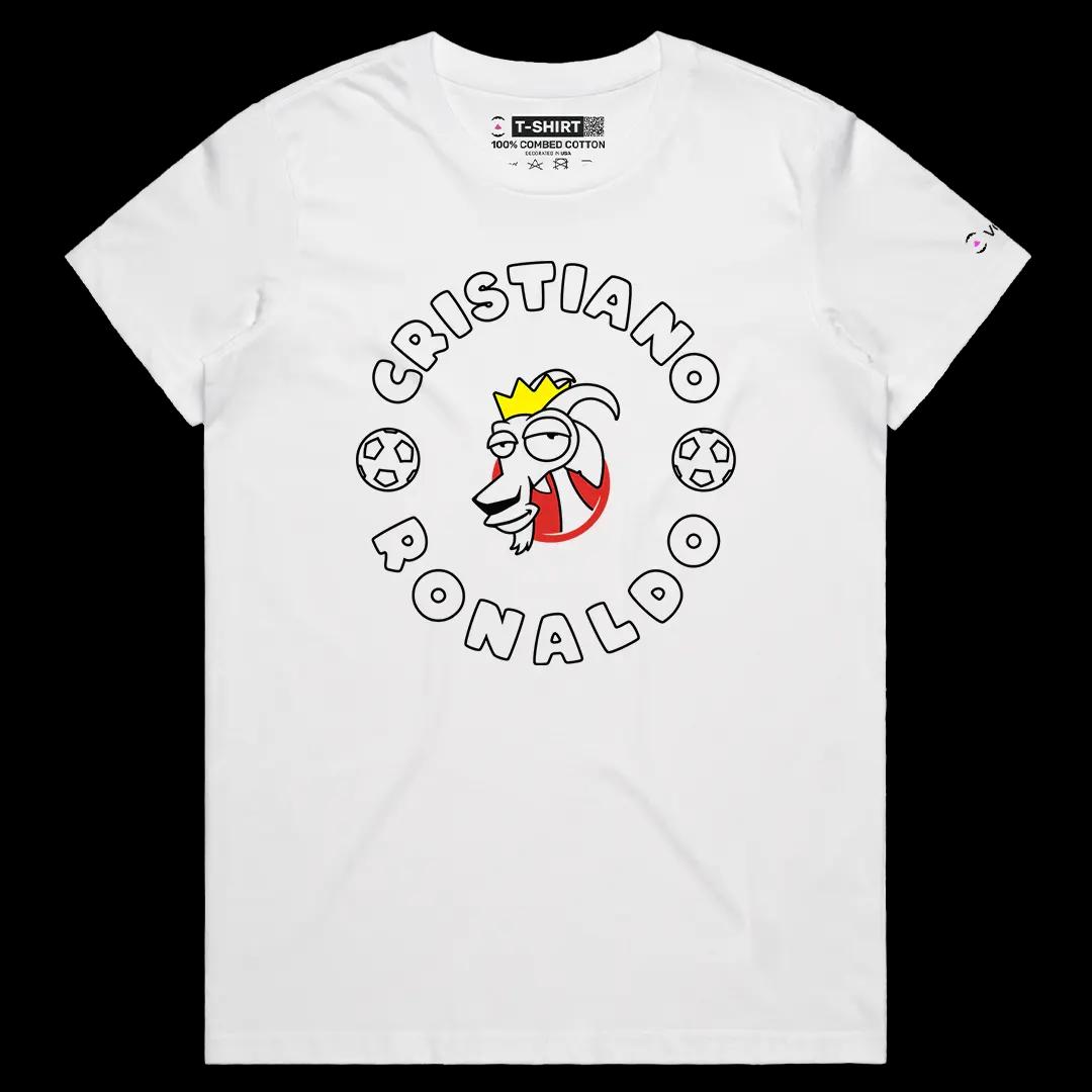 VOICEART White Female Regular Cristiano The GOAT Series T-Shirt Premium Graphic Portugal’s Own Superstar Tee for Soccer Fans
