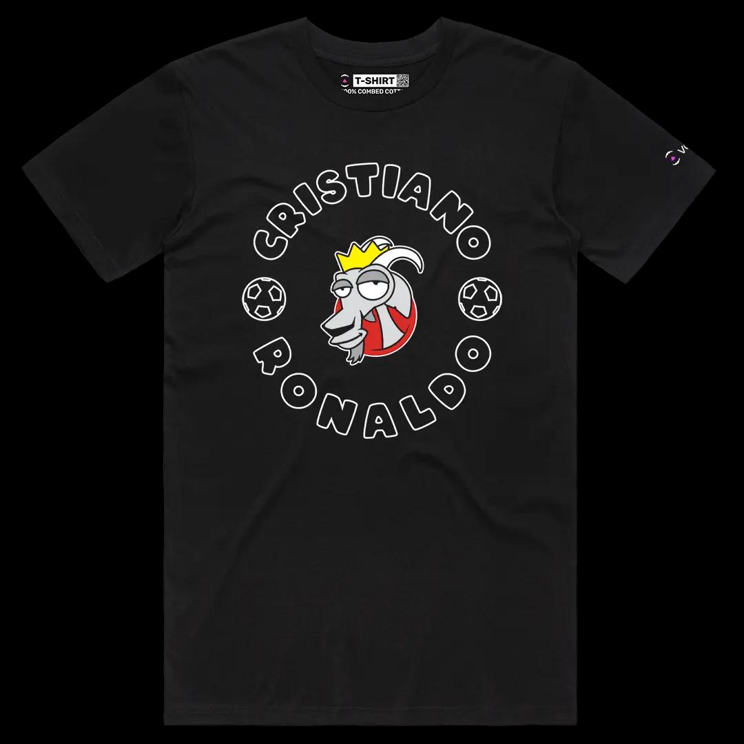 VOICEART Black Male Regular Cristiano The GOAT Series T-Shirt Premium Graphic Portugal’s Own Superstar Tee for Soccer Fans