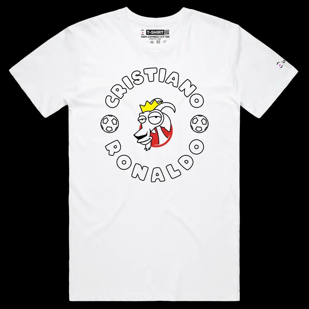 VOICEART White Male Regular Cristiano The GOAT Series T-Shirt Premium Graphic Portugal’s Own Superstar Tee for Soccer Fans