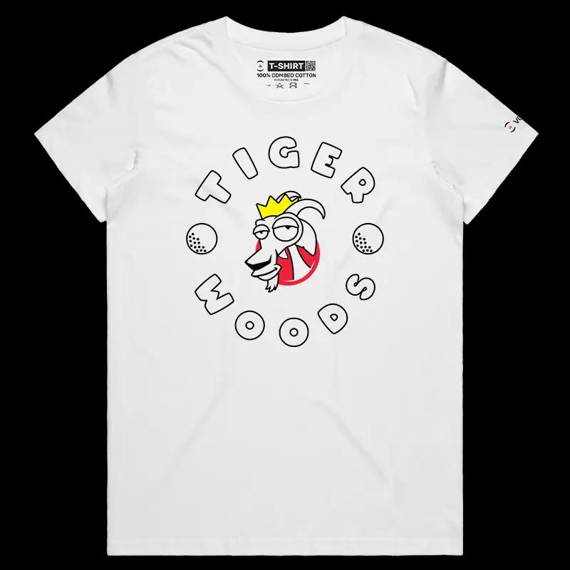 VOICEART White Female Regular Tiger The GOAT Series shirt with Premium Graphic Golfing Superstar Superstar Tee for Golf Fans