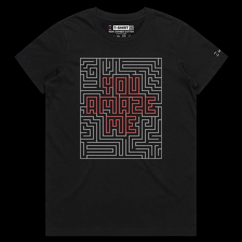VOICEART Black Female Regular Labyrint Twist and Turns Funny T-shirt Premium Quality Graphic and Design Lost in the Maze Tee