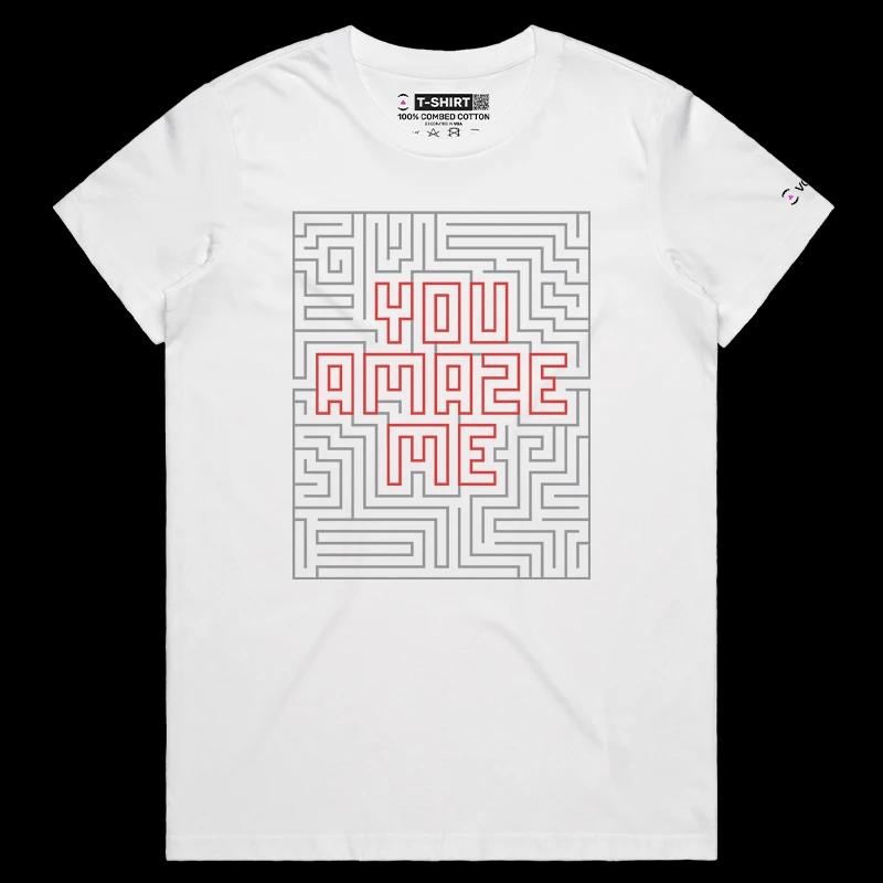 VOICEART White Female Regular Labyrint Twist and Turns Funny T-shirt Premium Quality Graphic and Design Lost in the Maze Tee