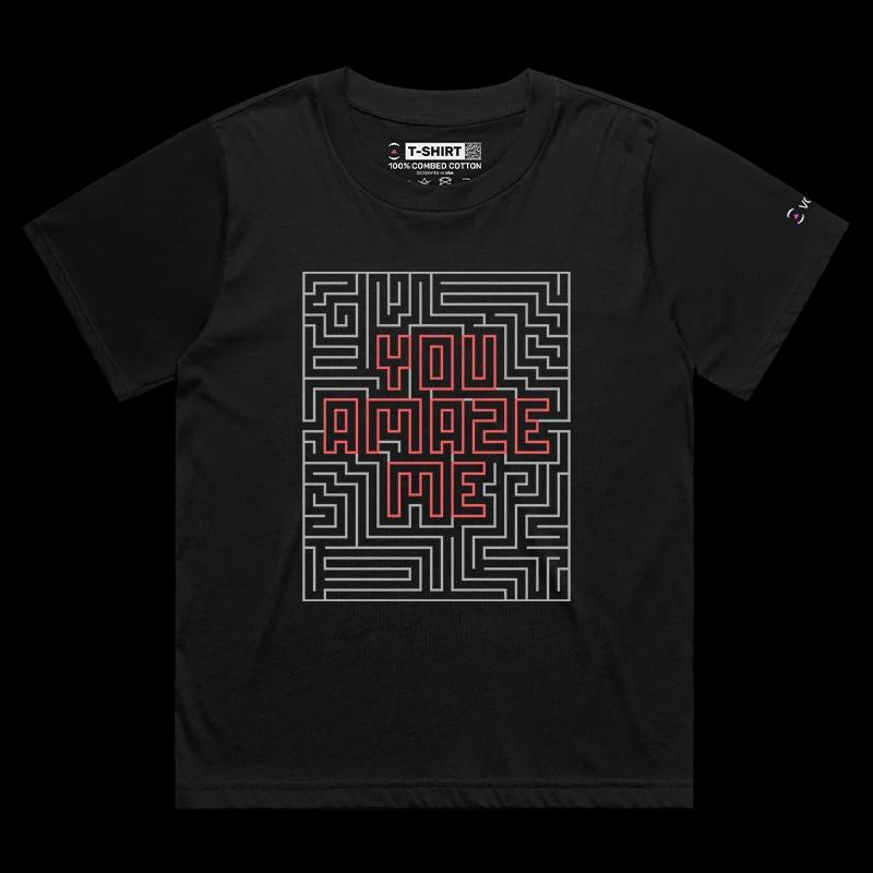 VOICEART Black Female Loose Labyrint Twist and Turns Funny T-shirt Premium Quality Graphic and Design Lost in the Maze Tee
