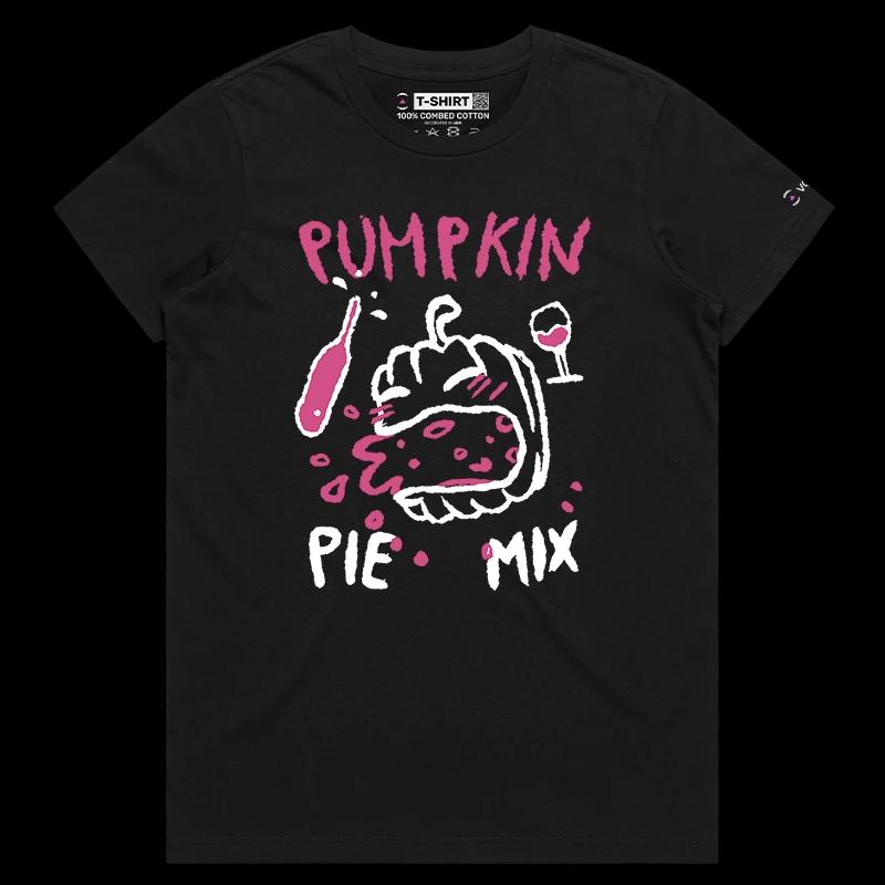 VOICEART Black Female Regular Pumpkin Pie Mix Funny T-Shirt for Adults with Premium Graphic Happy Halloween Tee Play on Words