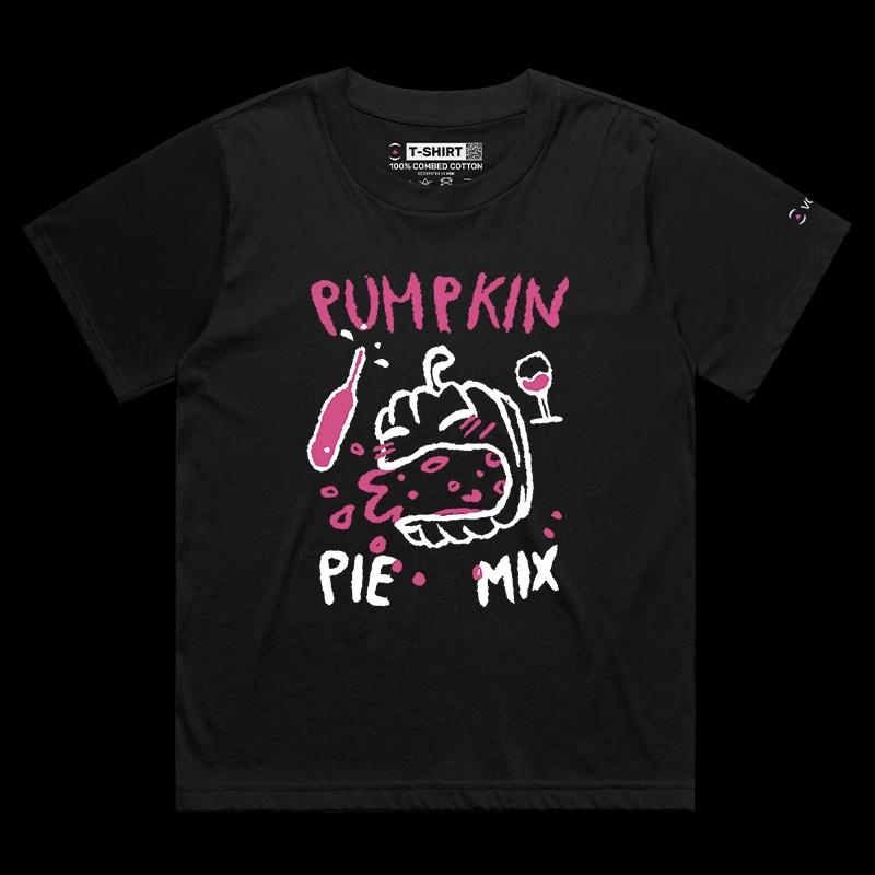 VOICEART Black Female Loose Pumpkin Pie Mix Funny T-Shirt for Adults with Premium Graphic Happy Halloween Tee Play on Words