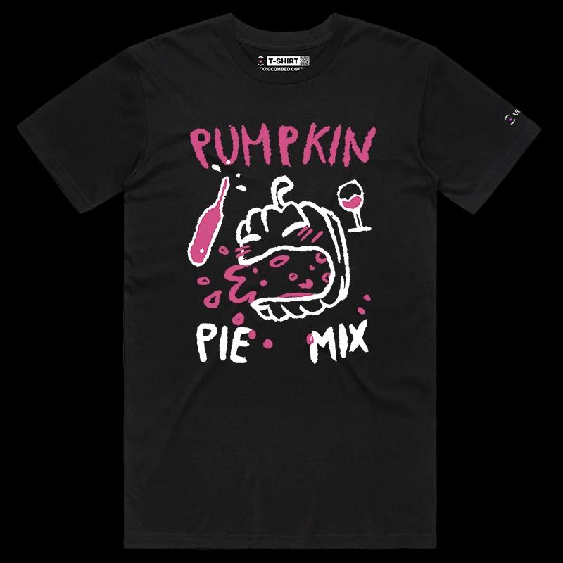 VOICEART Black Male Regular Pumpkin Pie Mix Funny T-Shirt for Adults with Premium Graphic Happy Halloween Tee Play on Words