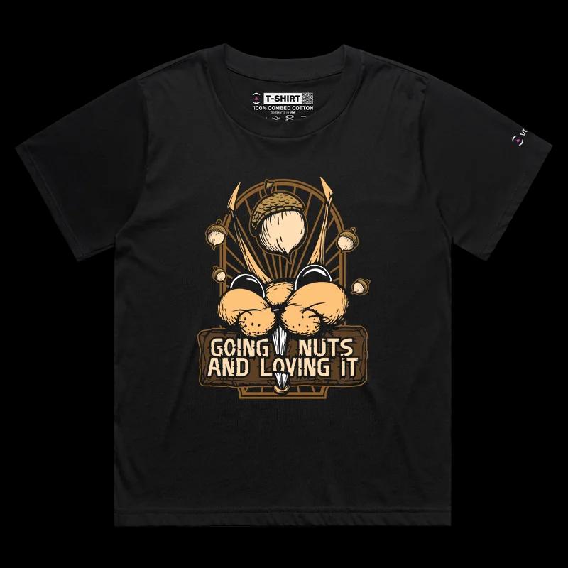 VOICEART Black Female Loose Squirrel Going Nuts Funny Animals T-Shirt with Premium Quality Graphic Bush Going Crazy Tee